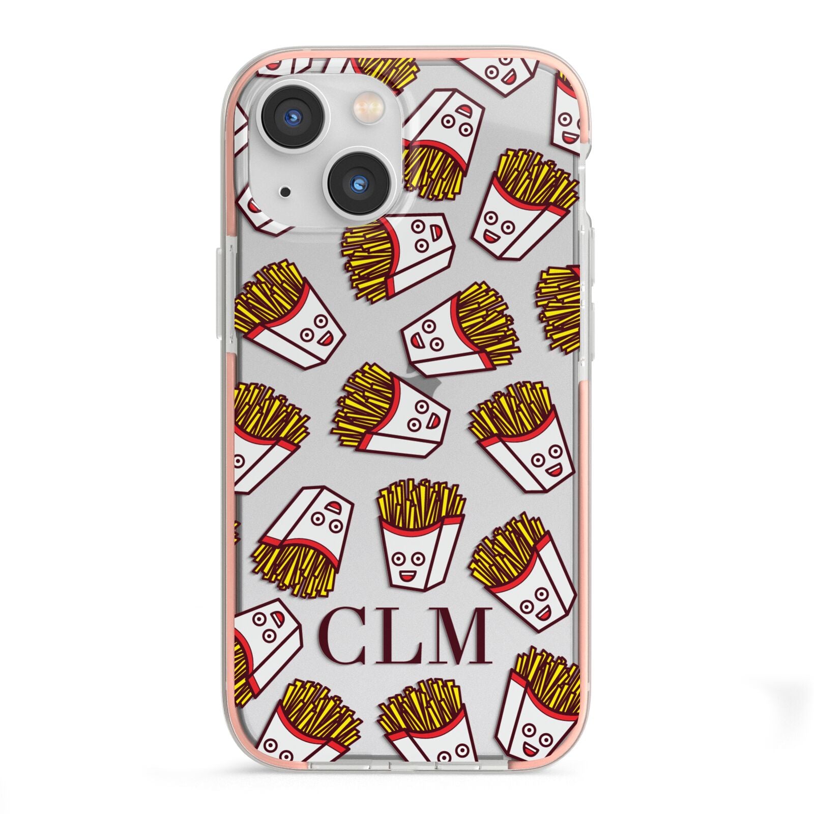 Personalised Fries Initials Clear iPhone 13 Mini TPU Impact Case with Pink Edges