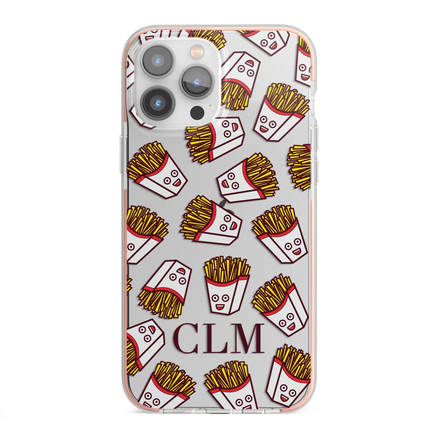 Personalised Fries Initials Clear iPhone 13 Pro Max TPU Impact Case with Pink Edges