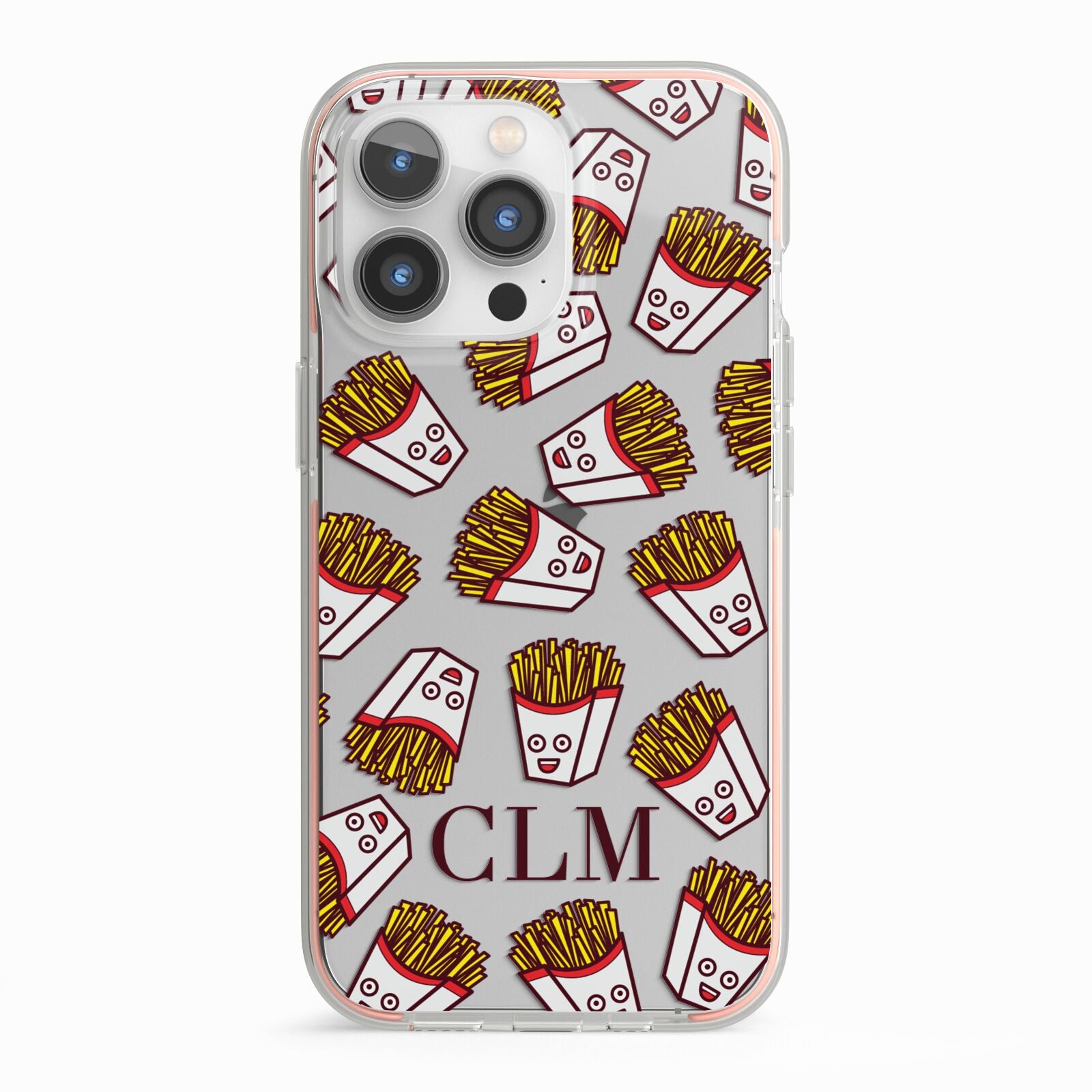Personalised Fries Initials Clear iPhone 13 Pro TPU Impact Case with Pink Edges
