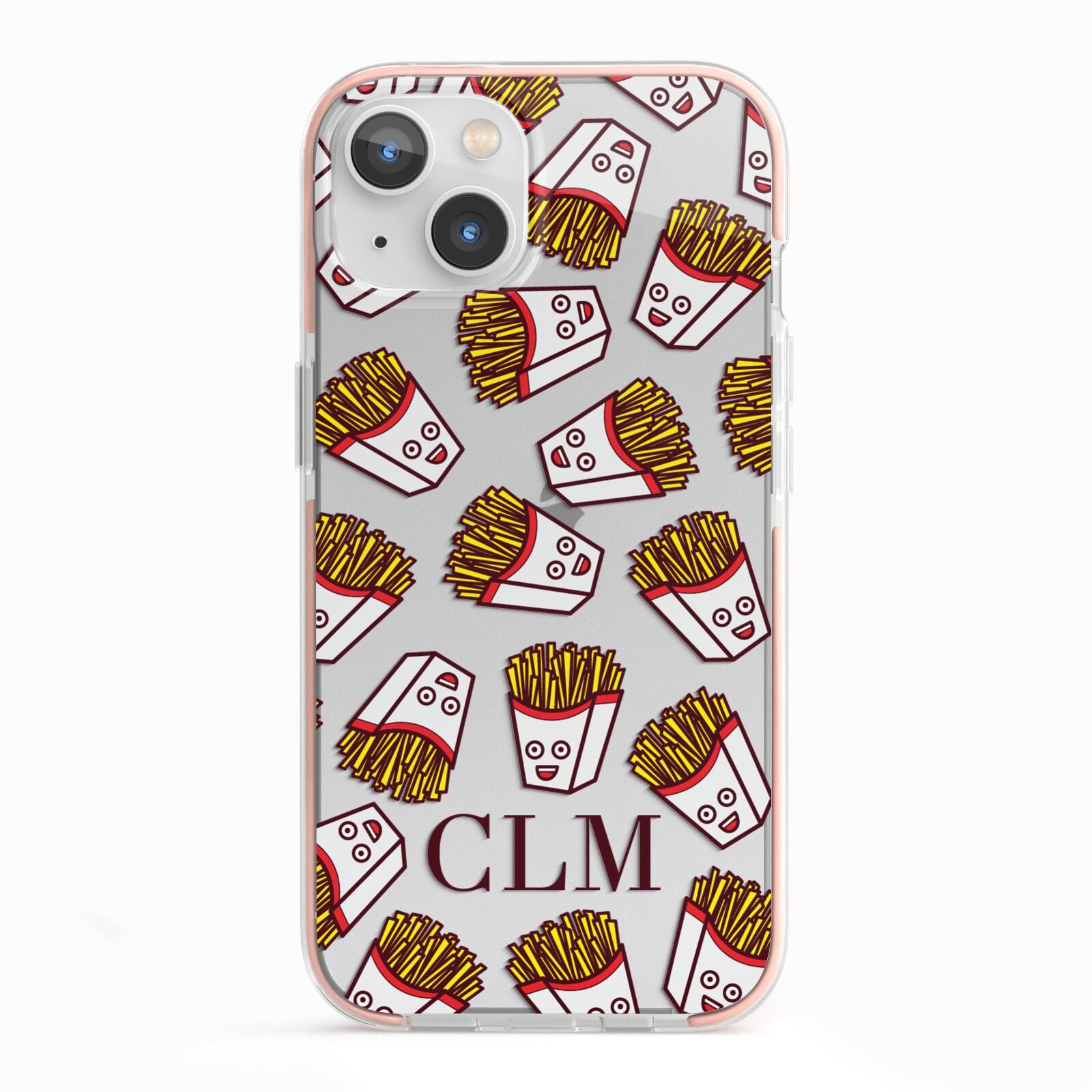 Personalised Fries Initials Clear iPhone 13 TPU Impact Case with Pink Edges
