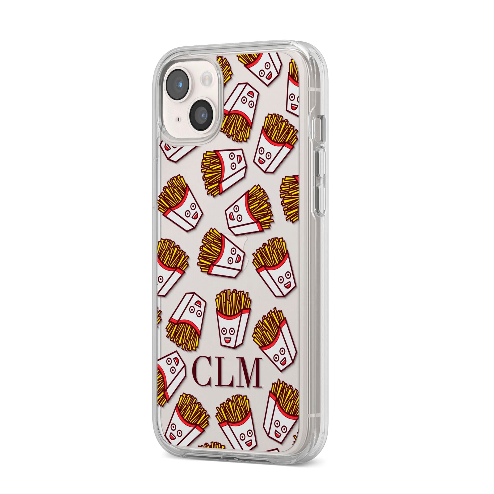 Personalised Fries Initials Clear iPhone 14 Plus Clear Tough Case Starlight Angled Image