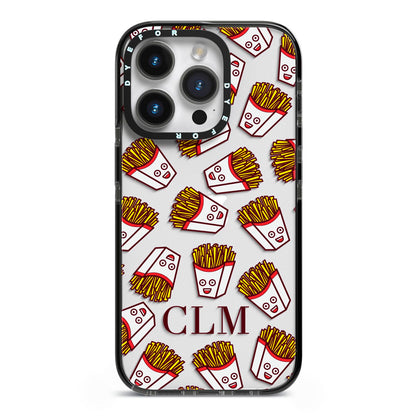 Personalised Fries Initials Clear iPhone 14 Pro Black Impact Case on Silver phone