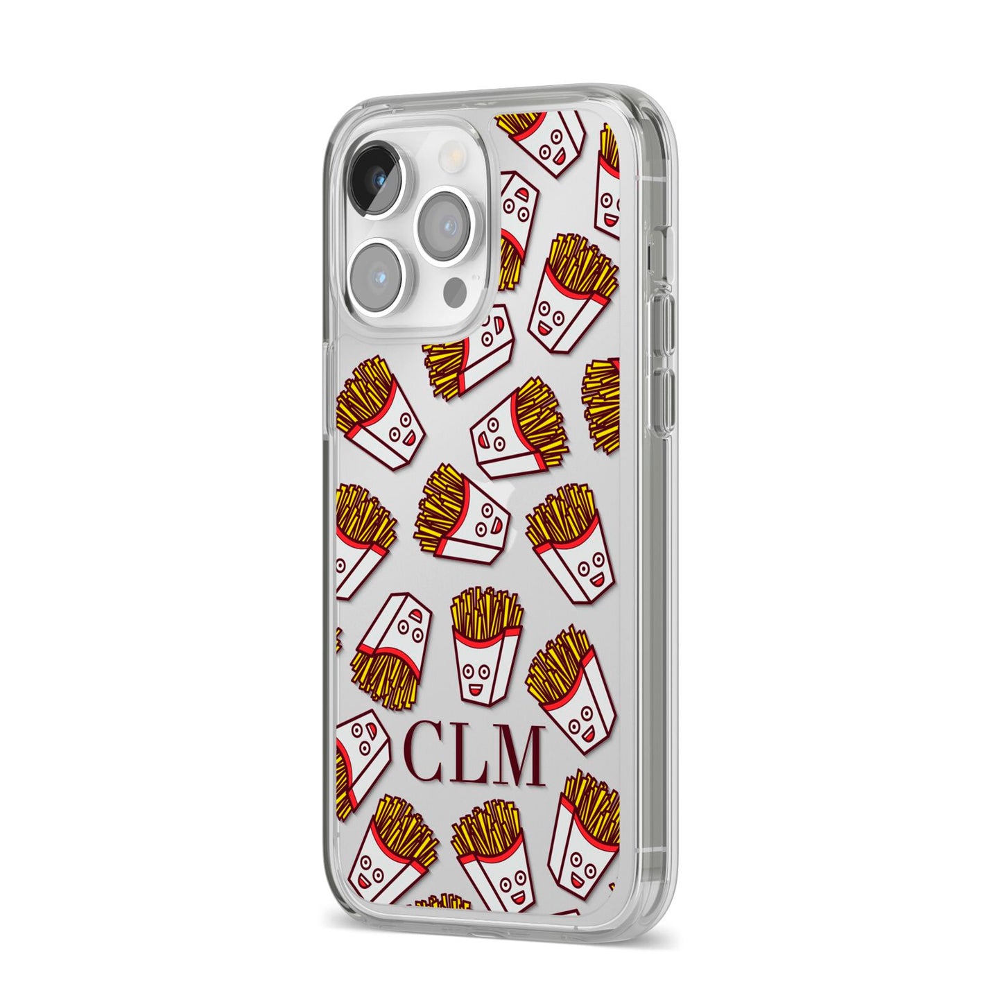 Personalised Fries Initials Clear iPhone 14 Pro Max Clear Tough Case Silver Angled Image