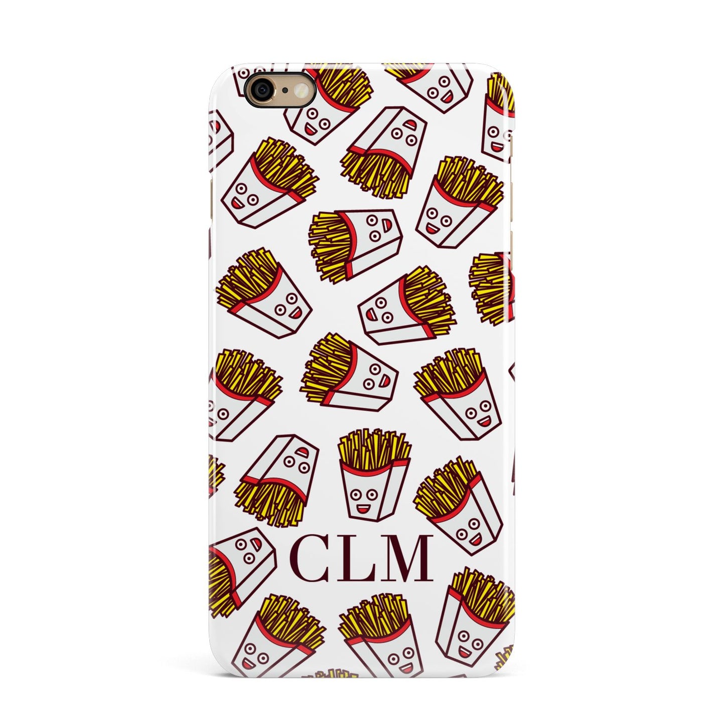 Personalised Fries Initials Clear iPhone 6 Plus 3D Snap Case on Gold Phone