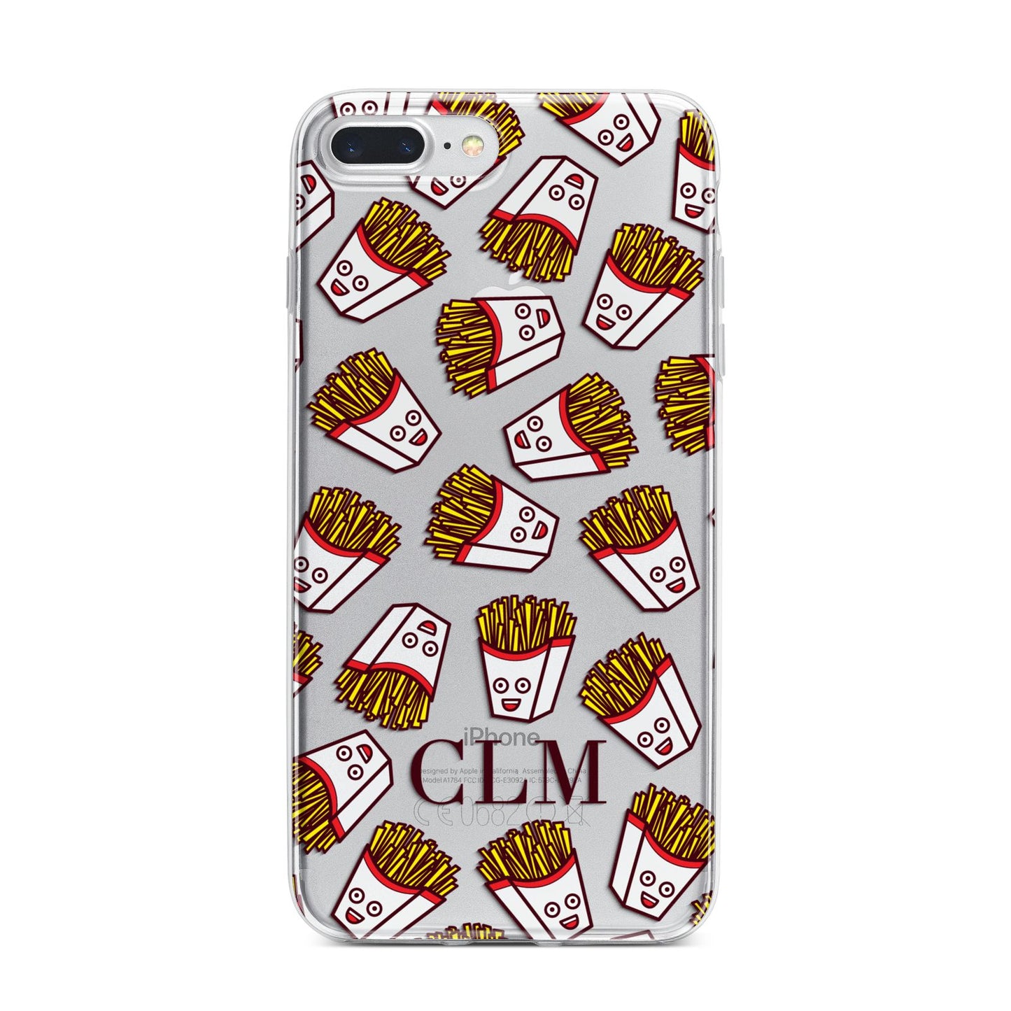 Personalised Fries Initials Clear iPhone 7 Plus Bumper Case on Silver iPhone