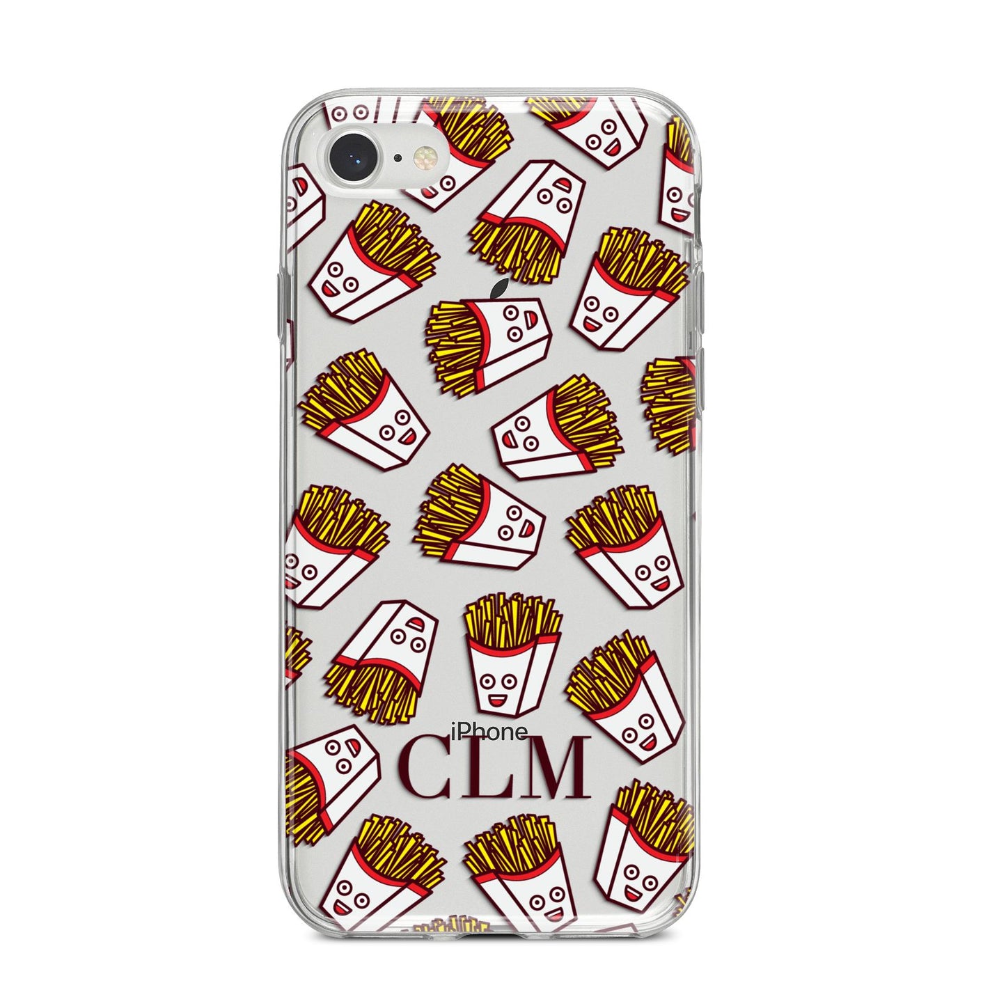 Personalised Fries Initials Clear iPhone 8 Bumper Case on Silver iPhone