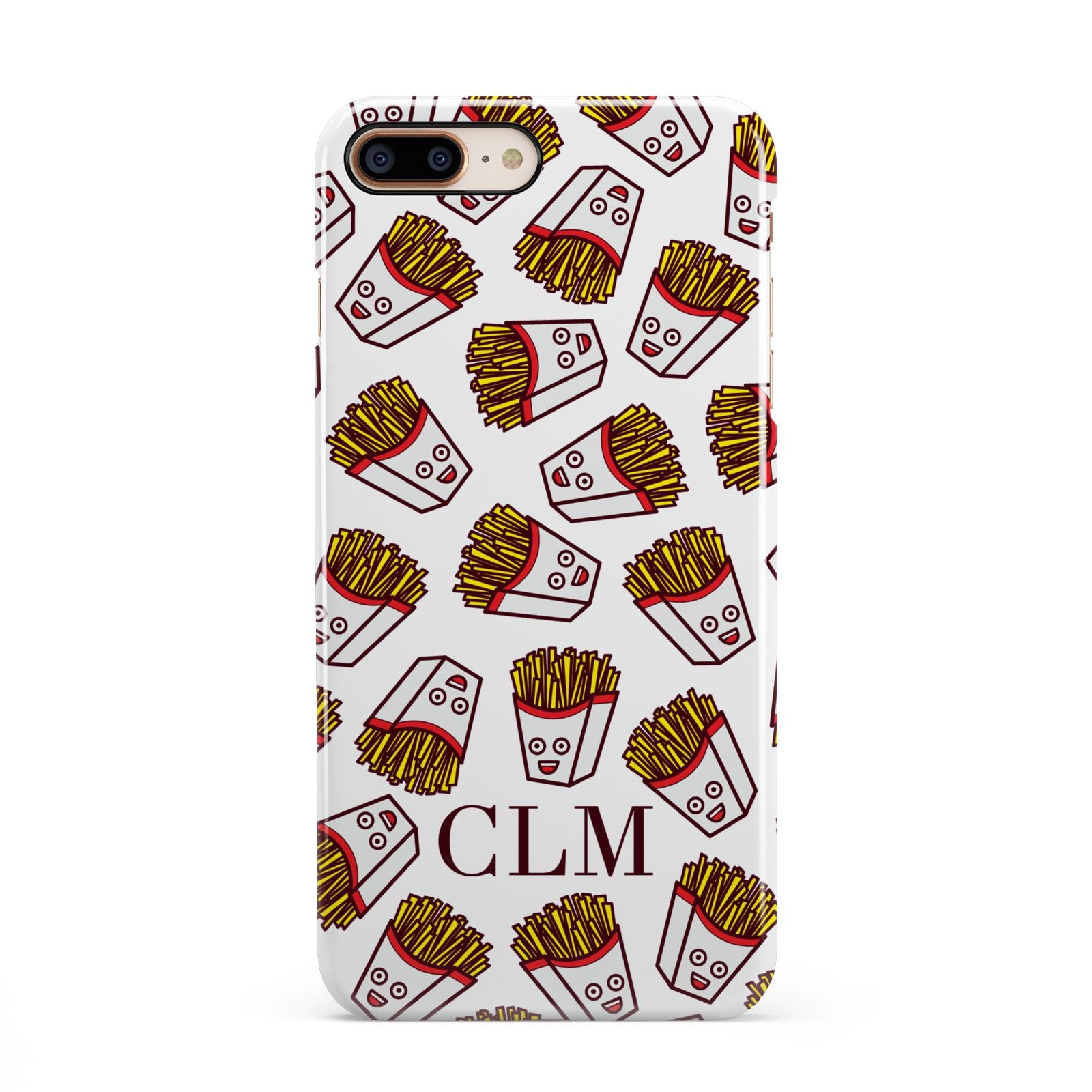 Personalised Fries Initials Clear iPhone 8 Plus 3D Snap Case on Gold Phone