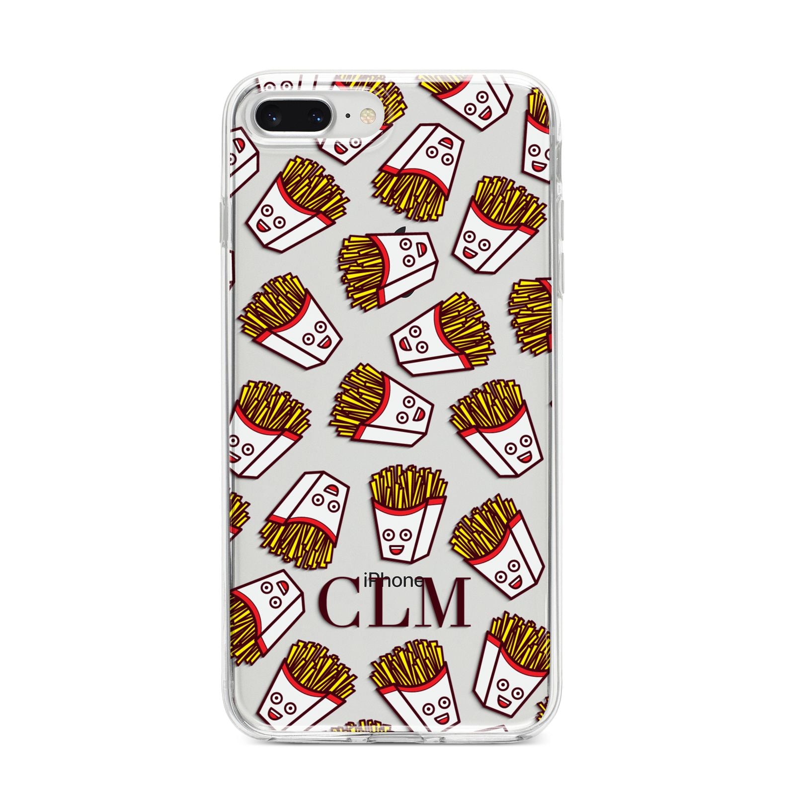 Personalised Fries Initials Clear iPhone 8 Plus Bumper Case on Silver iPhone