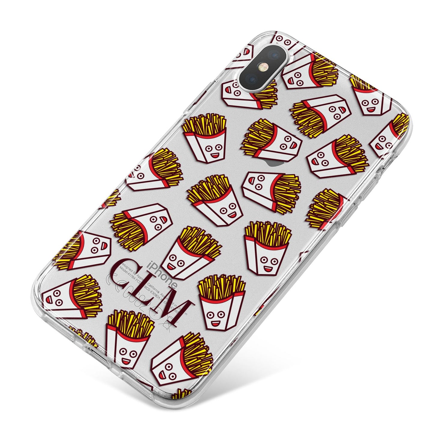 Personalised Fries Initials Clear iPhone X Bumper Case on Silver iPhone