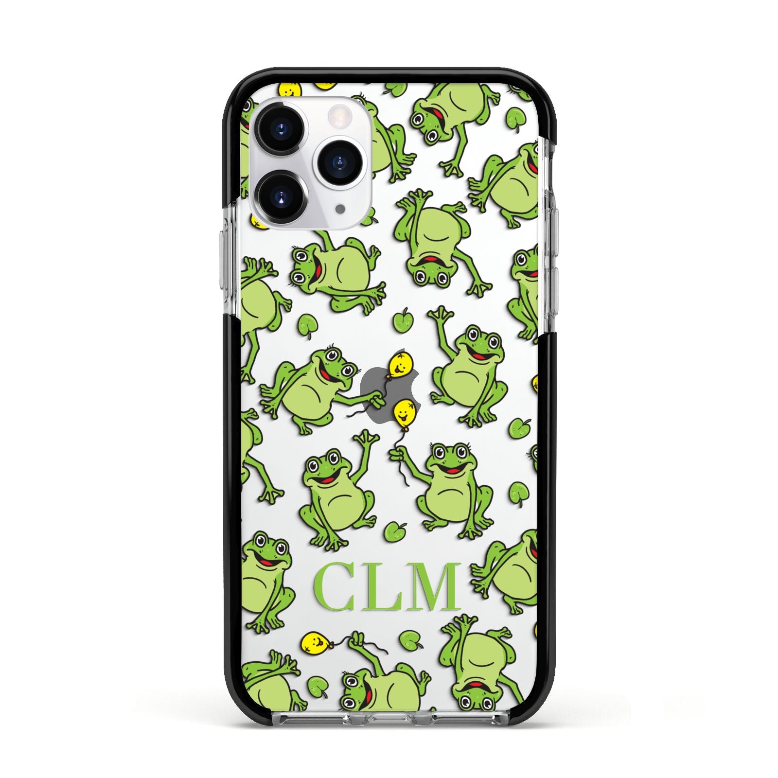 Personalised Frog Initials Apple iPhone 11 Pro in Silver with Black Impact Case
