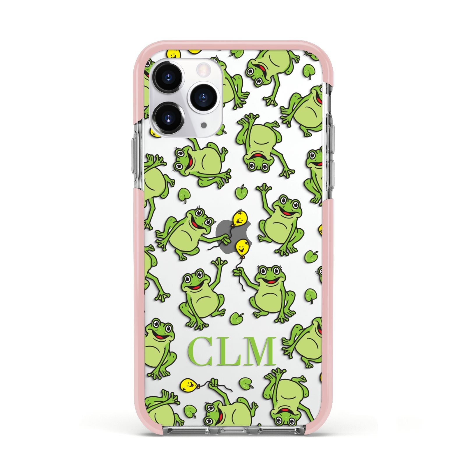 Personalised Frog Initials Apple iPhone 11 Pro in Silver with Pink Impact Case
