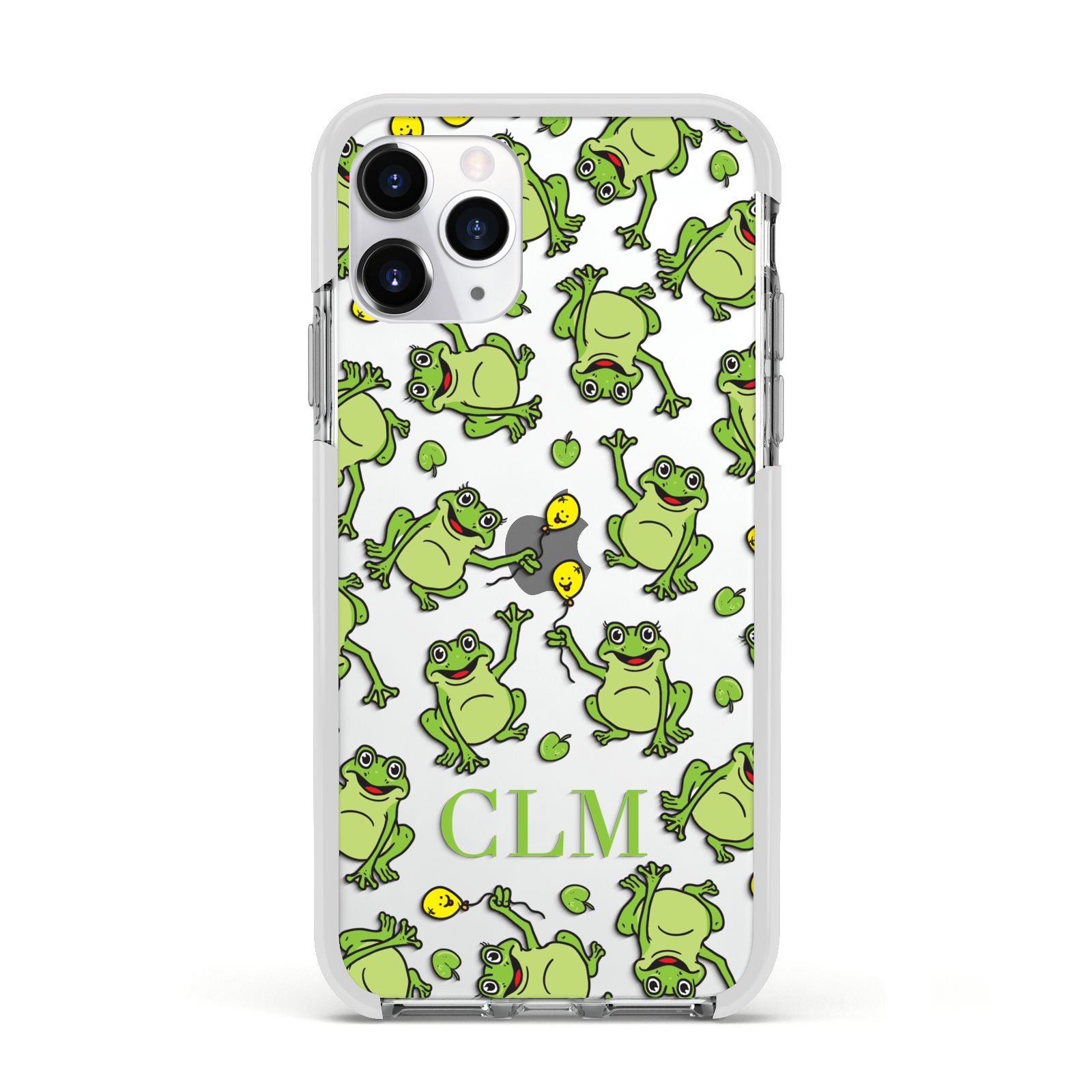 Personalised Frog Initials Apple iPhone 11 Pro in Silver with White Impact Case