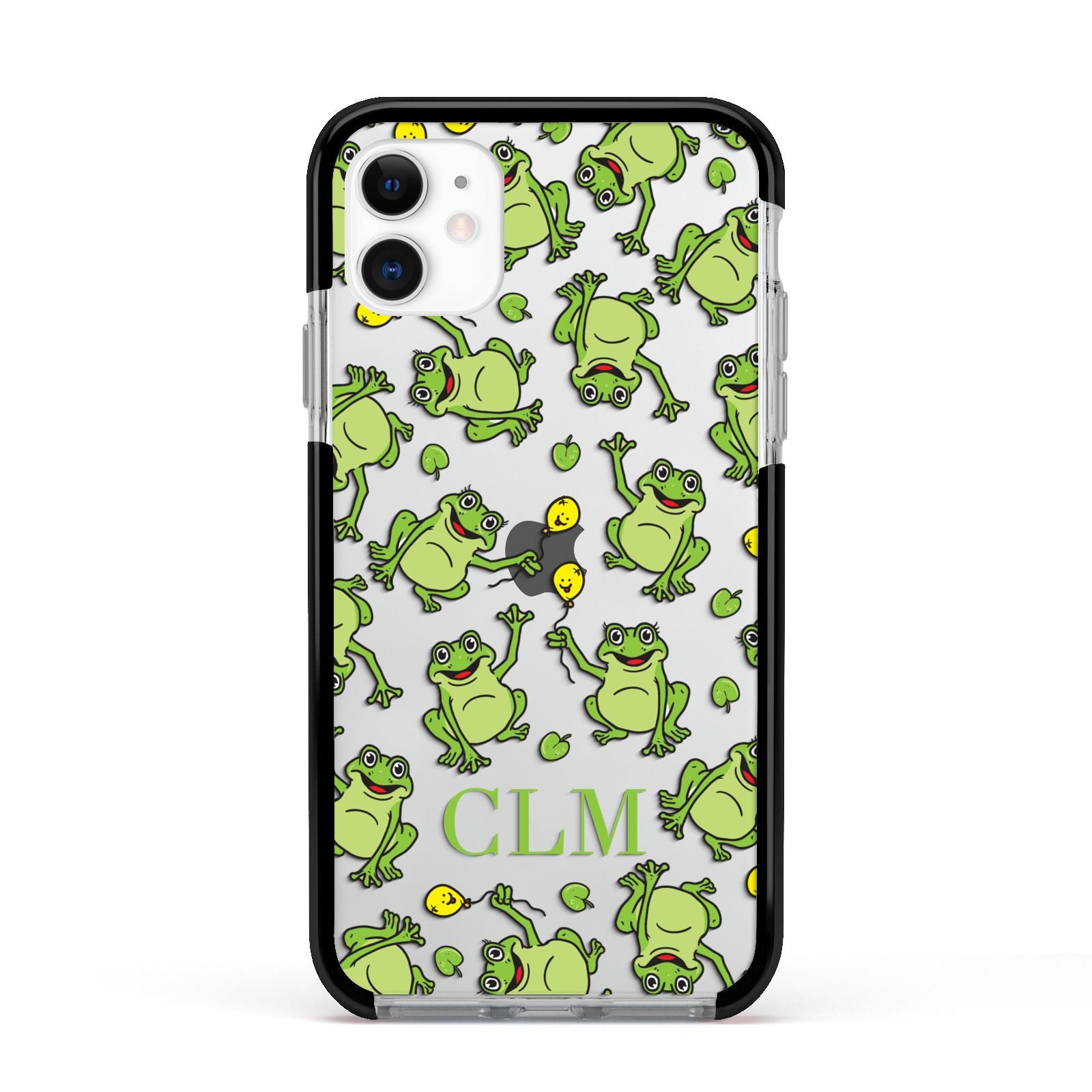 Personalised Frog Initials Apple iPhone 11 in White with Black Impact Case
