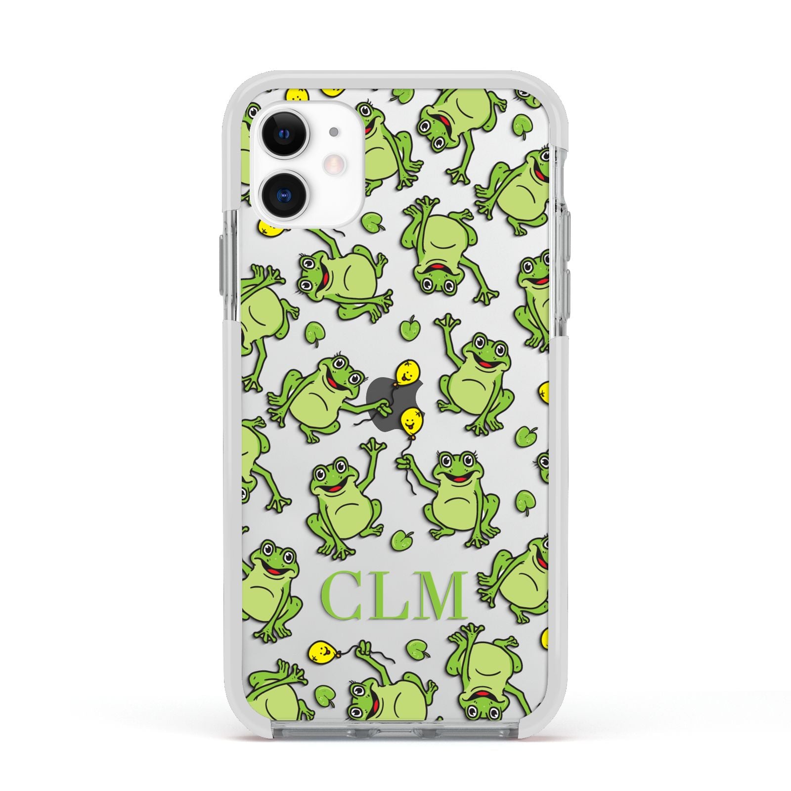 Personalised Frog Initials Apple iPhone 11 in White with White Impact Case