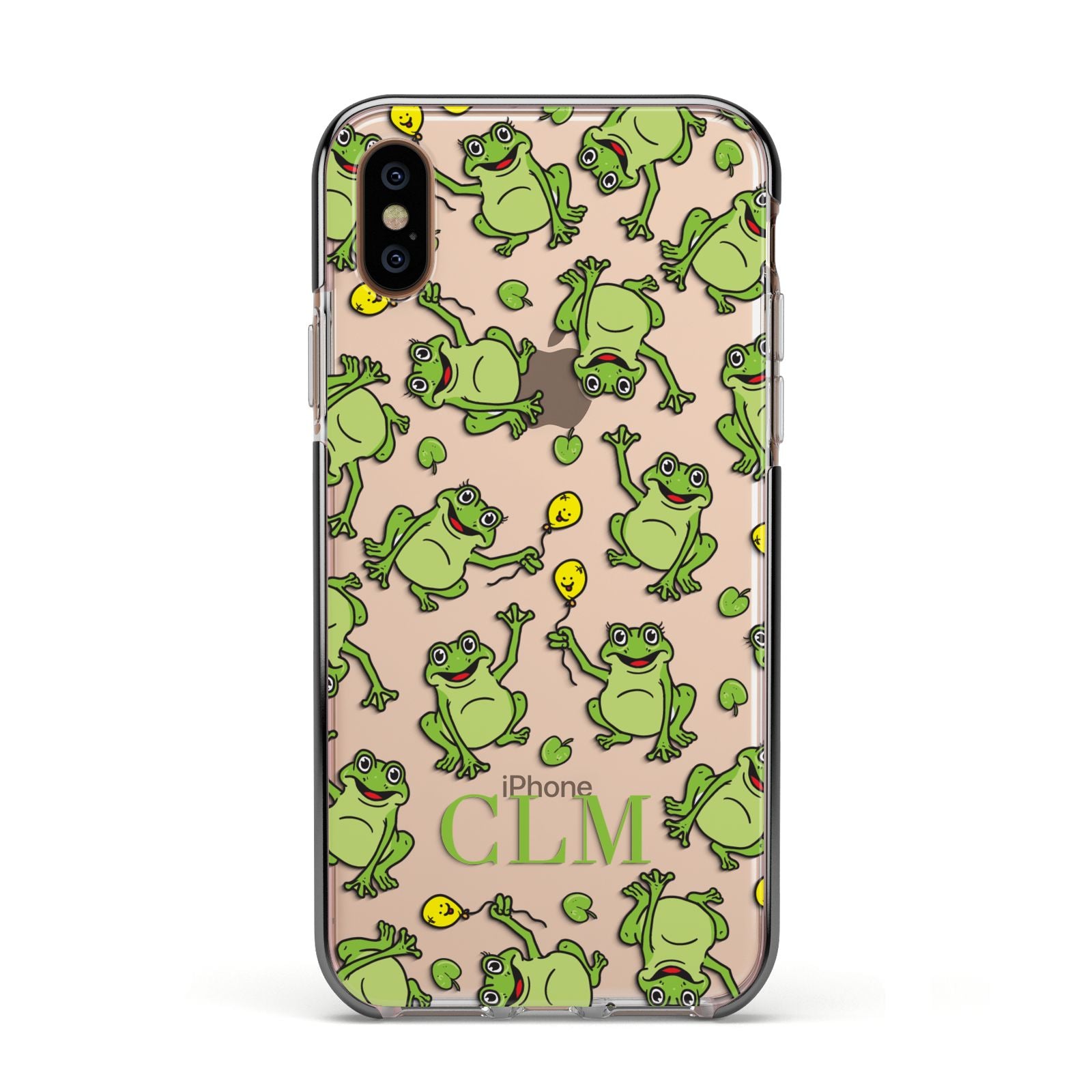 Personalised Frog Initials Apple iPhone Xs Impact Case Black Edge on Gold Phone