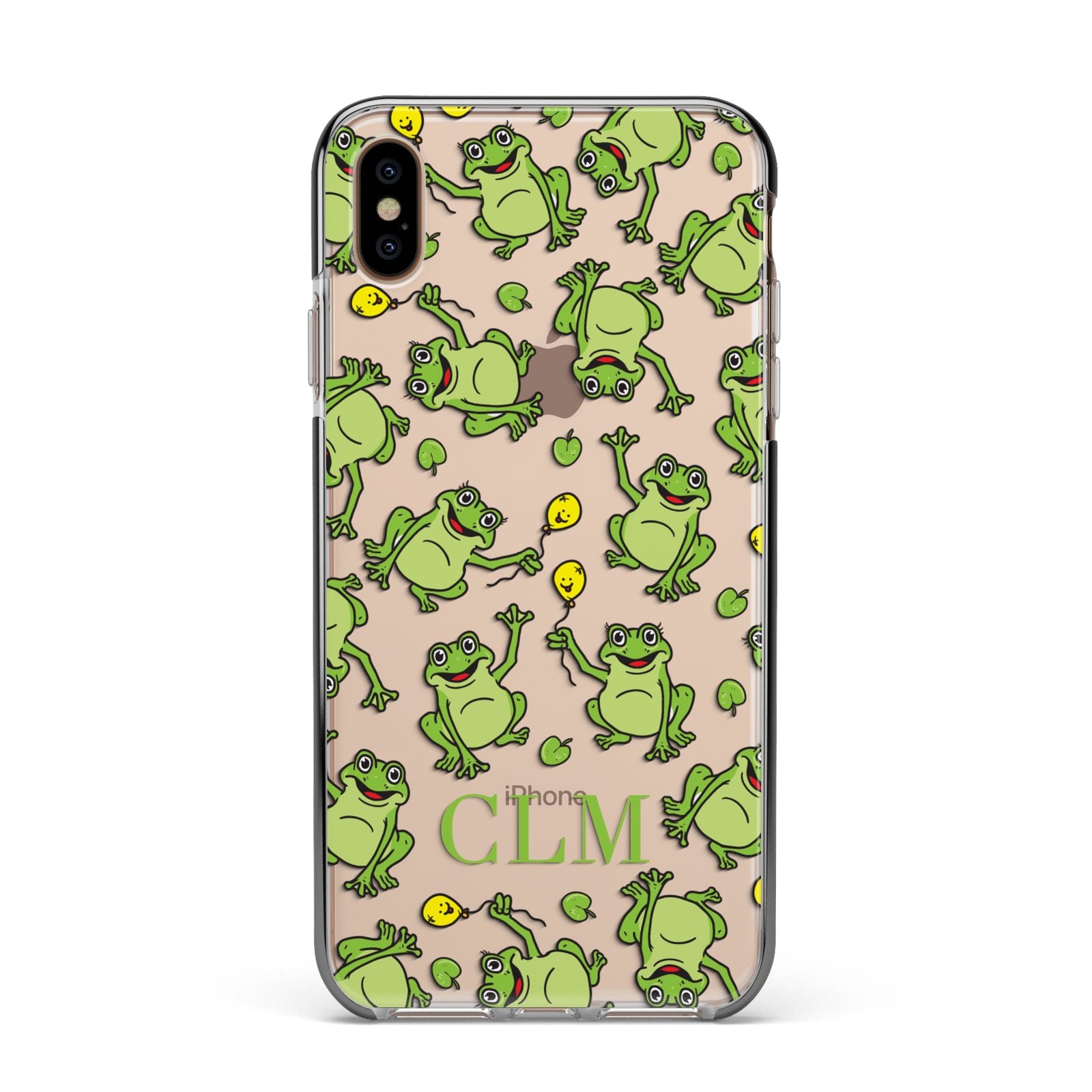 Personalised Frog Initials Apple iPhone Xs Max Impact Case Black Edge on Gold Phone