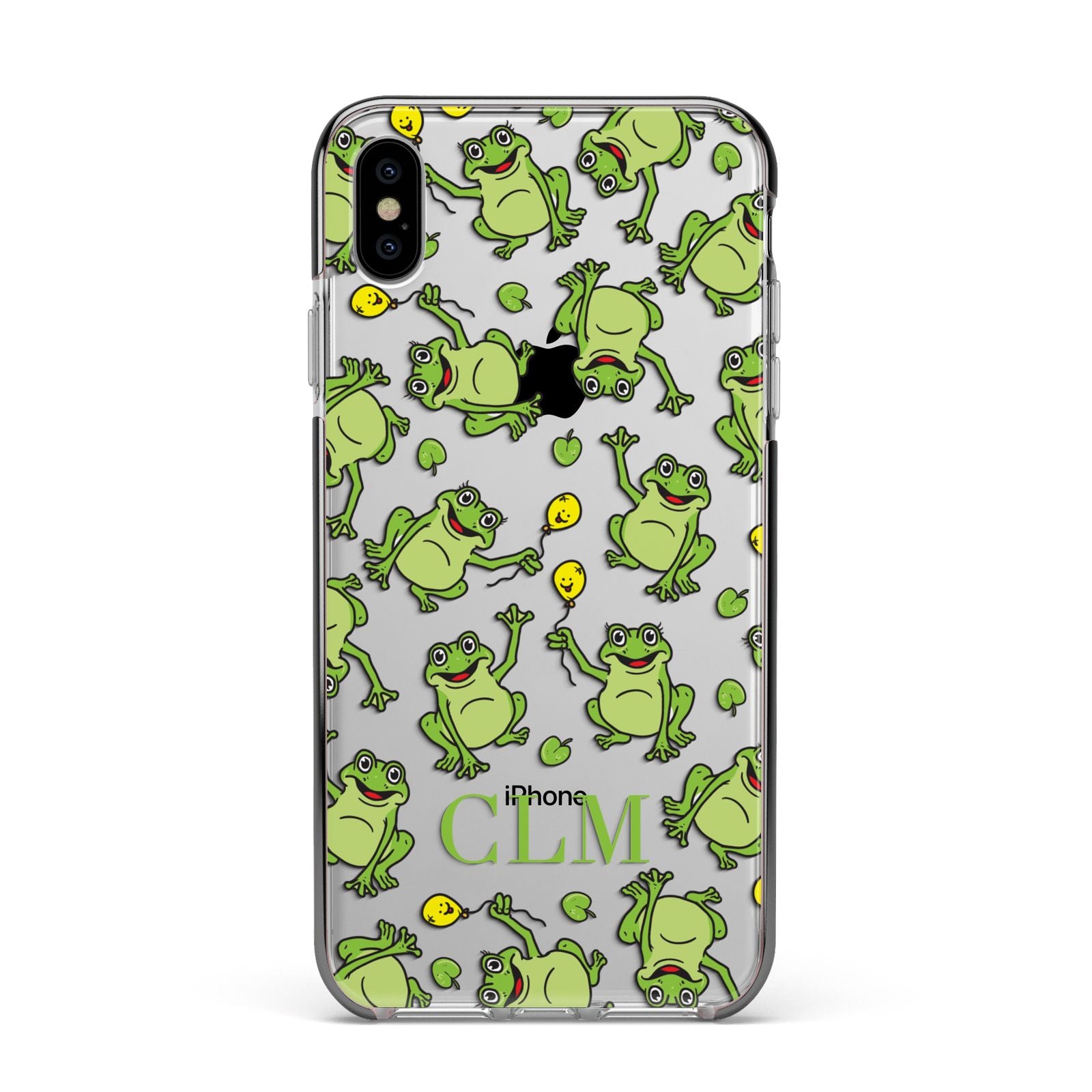 Personalised Frog Initials Apple iPhone Xs Max Impact Case Black Edge on Silver Phone
