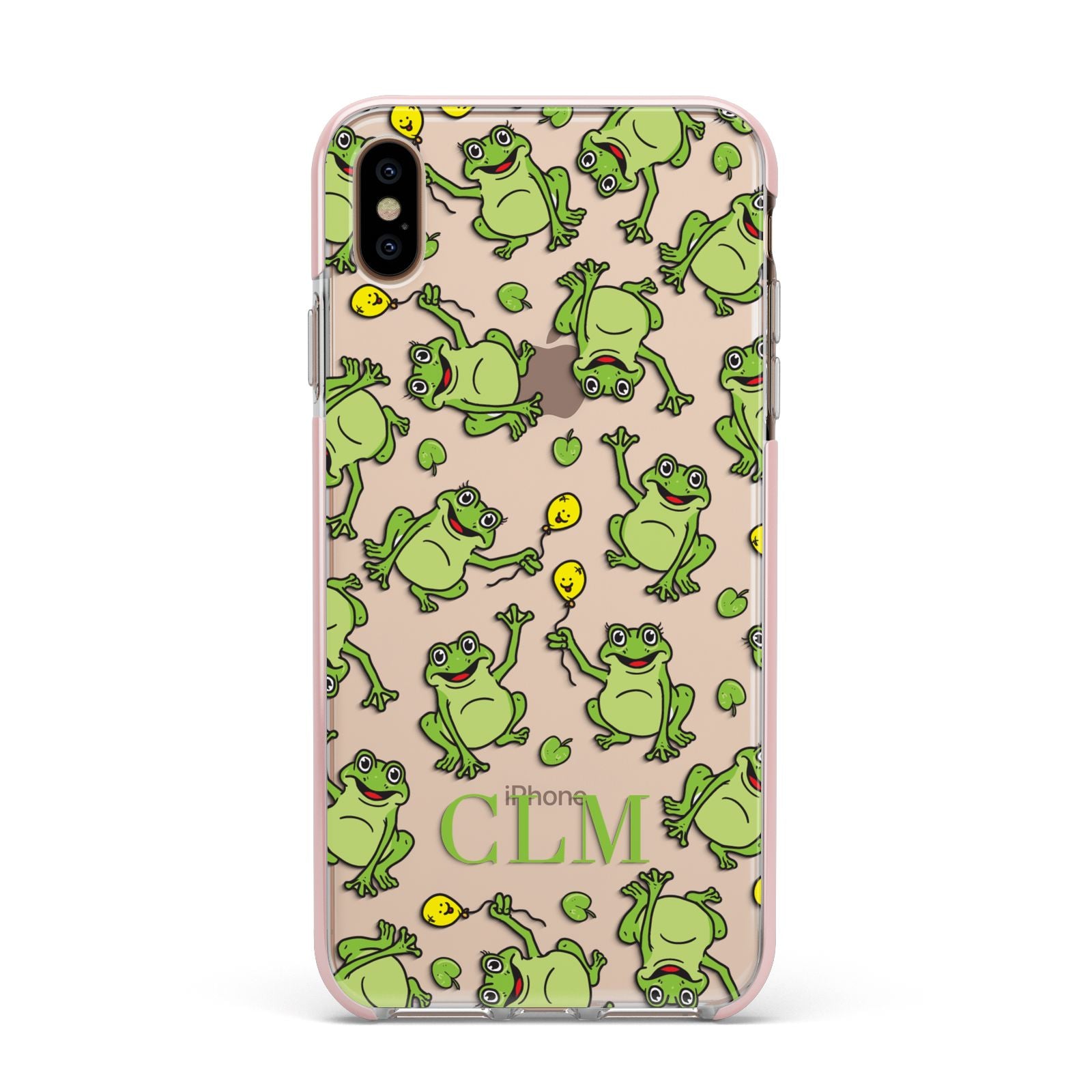 Personalised Frog Initials Apple iPhone Xs Max Impact Case Pink Edge on Gold Phone