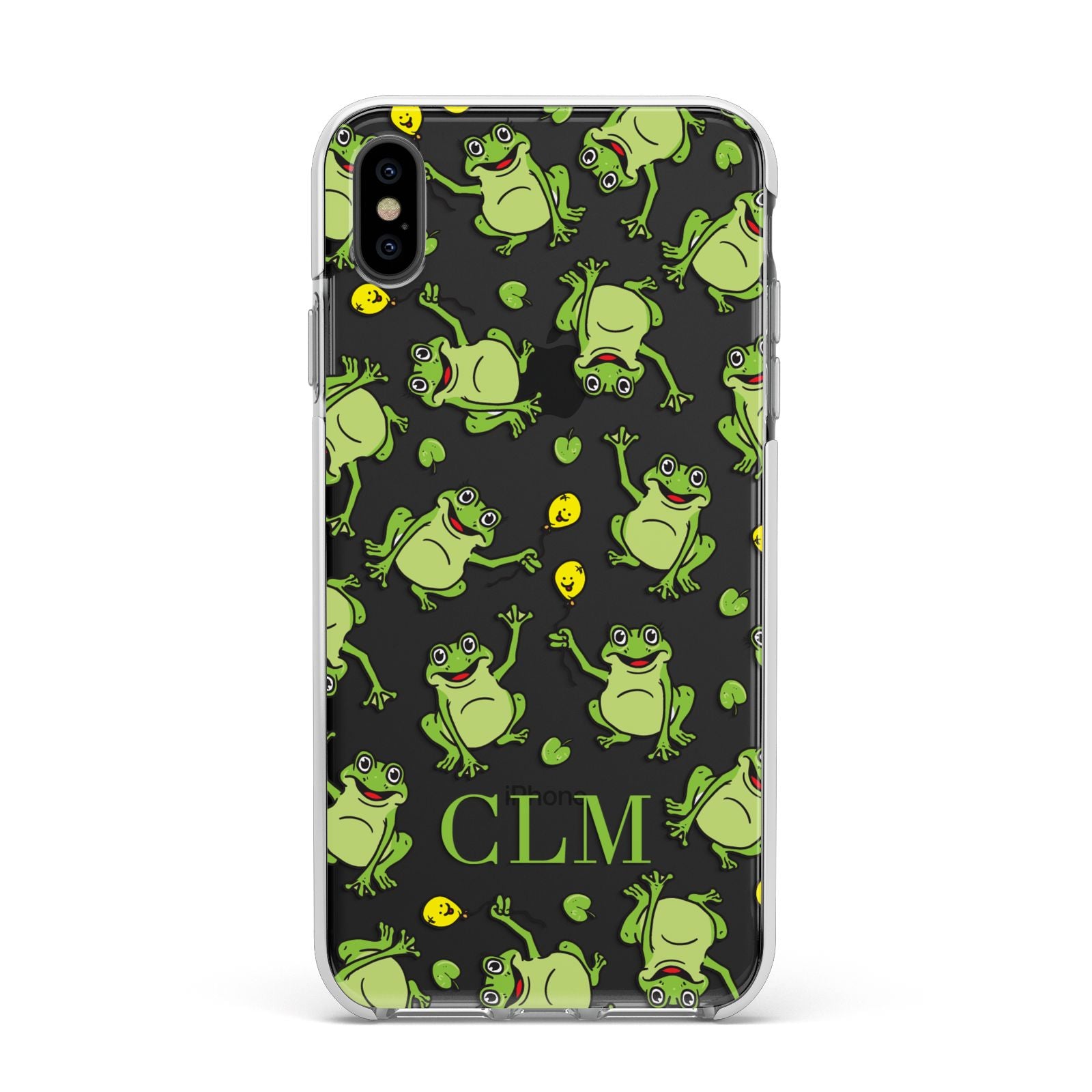 Personalised Frog Initials Apple iPhone Xs Max Impact Case White Edge on Black Phone