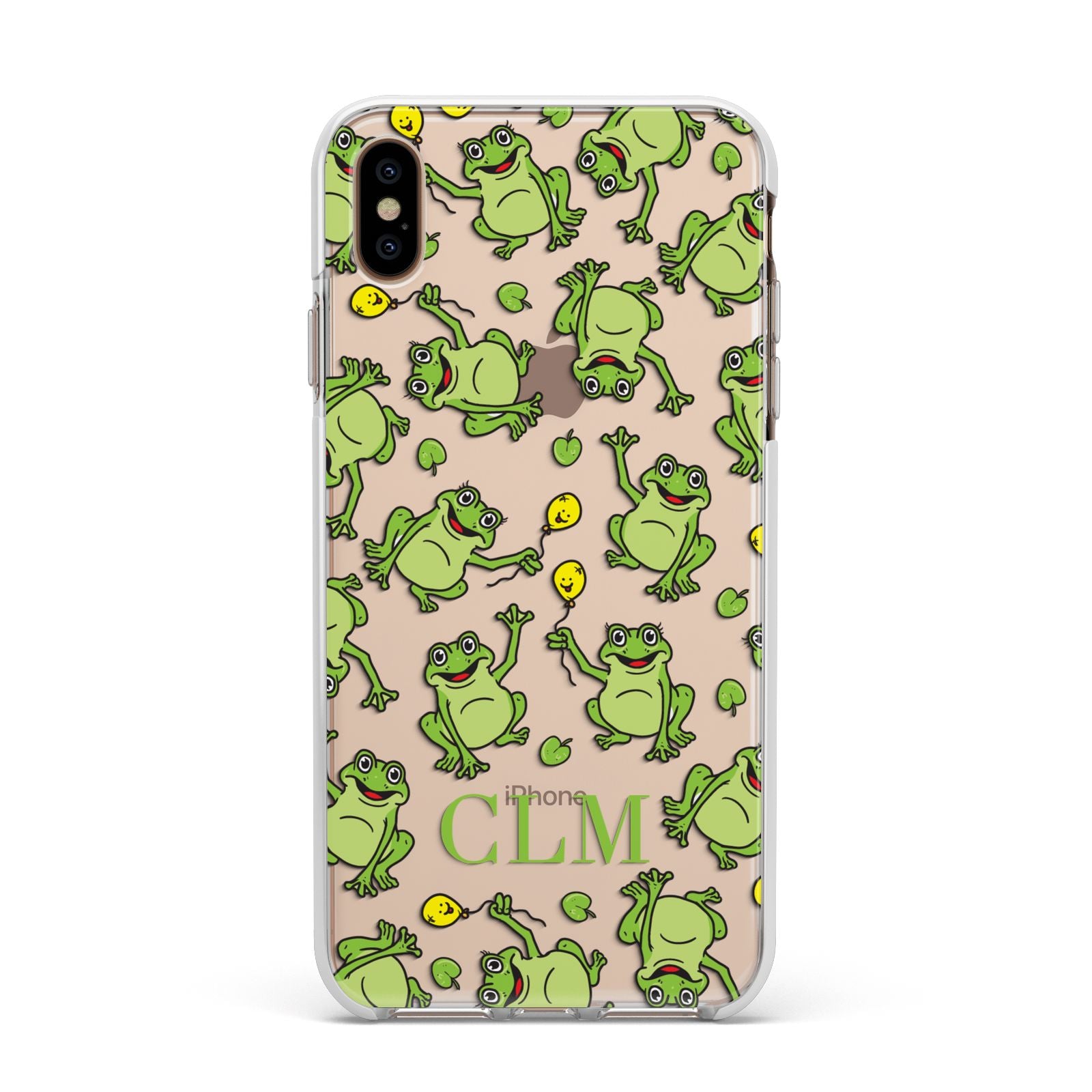 Personalised Frog Initials Apple iPhone Xs Max Impact Case White Edge on Gold Phone
