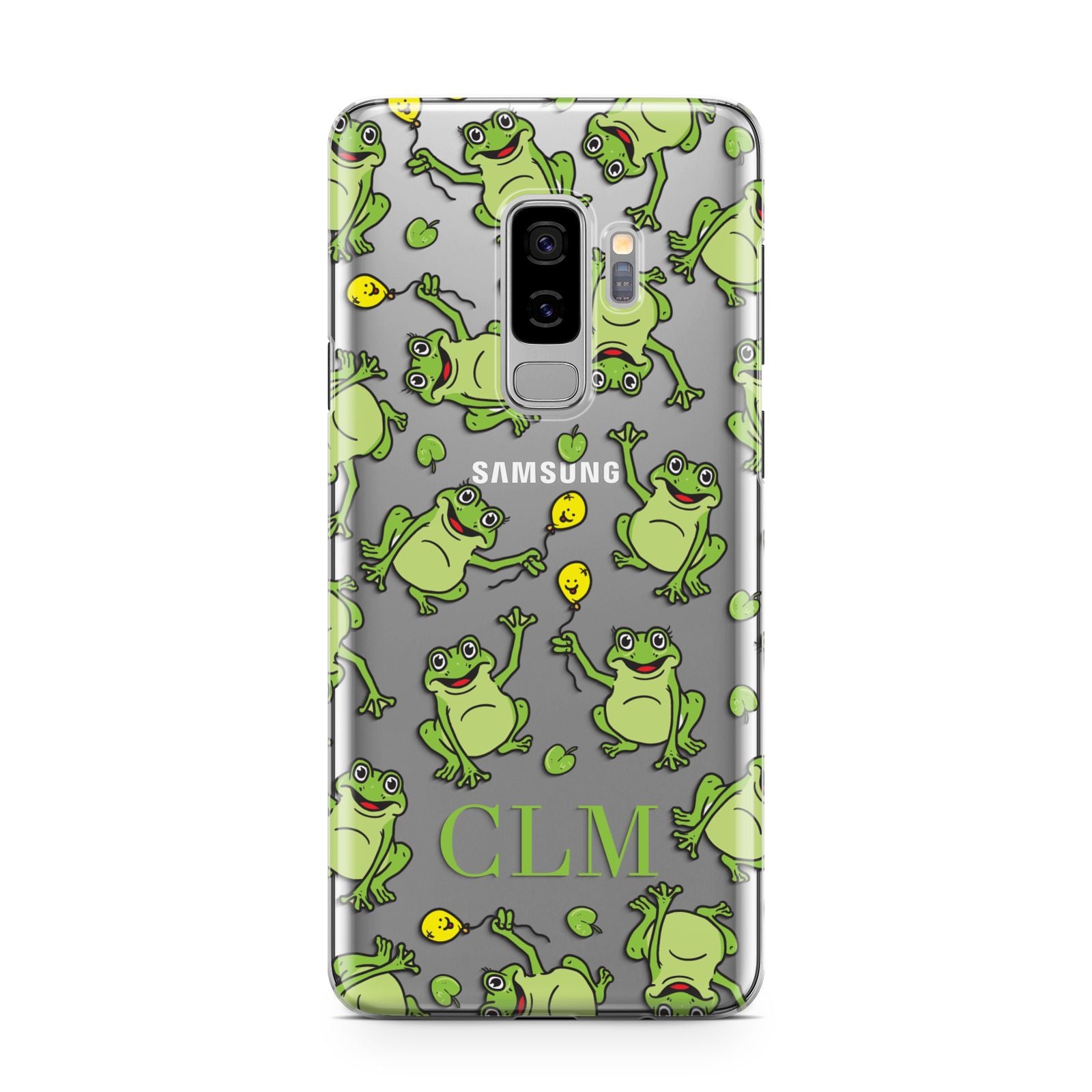 Personalised Frog Initials Samsung Galaxy S9 Plus Case on Silver phone