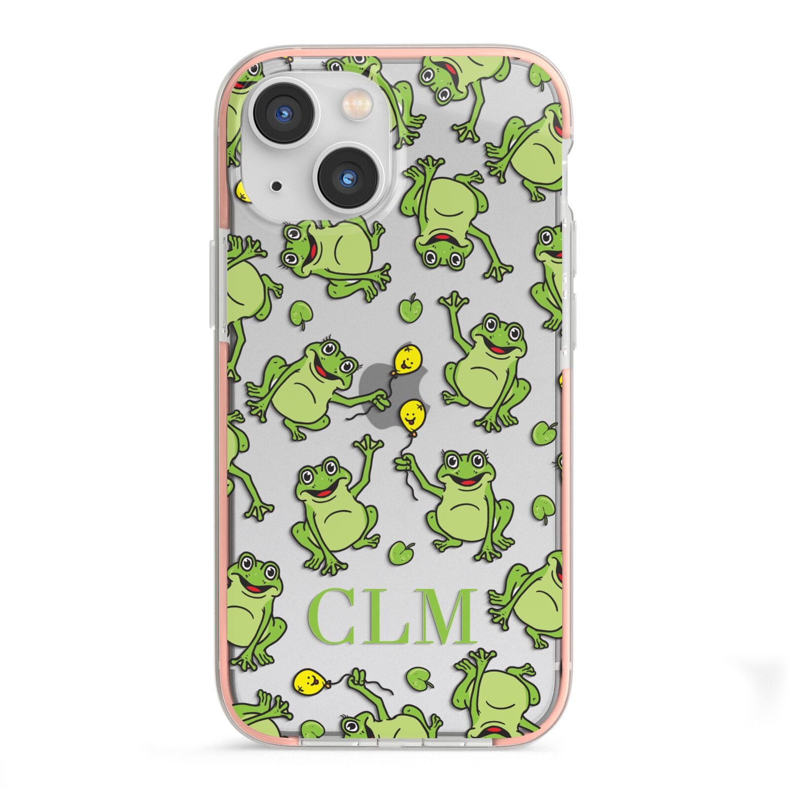 Personalised Frog Initials iPhone 13 Mini TPU Impact Case with Pink Edges