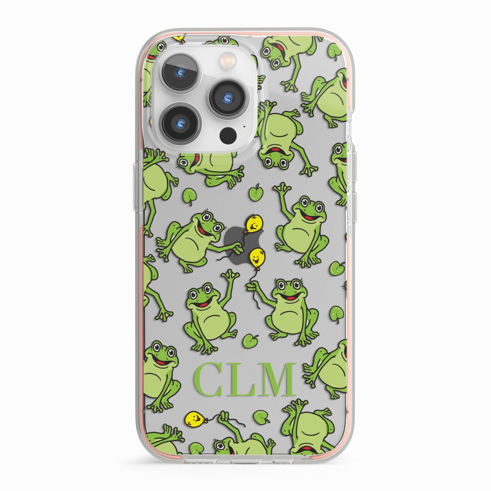 Personalised Frog Initials iPhone 13 Pro TPU Impact Case with Pink Edges