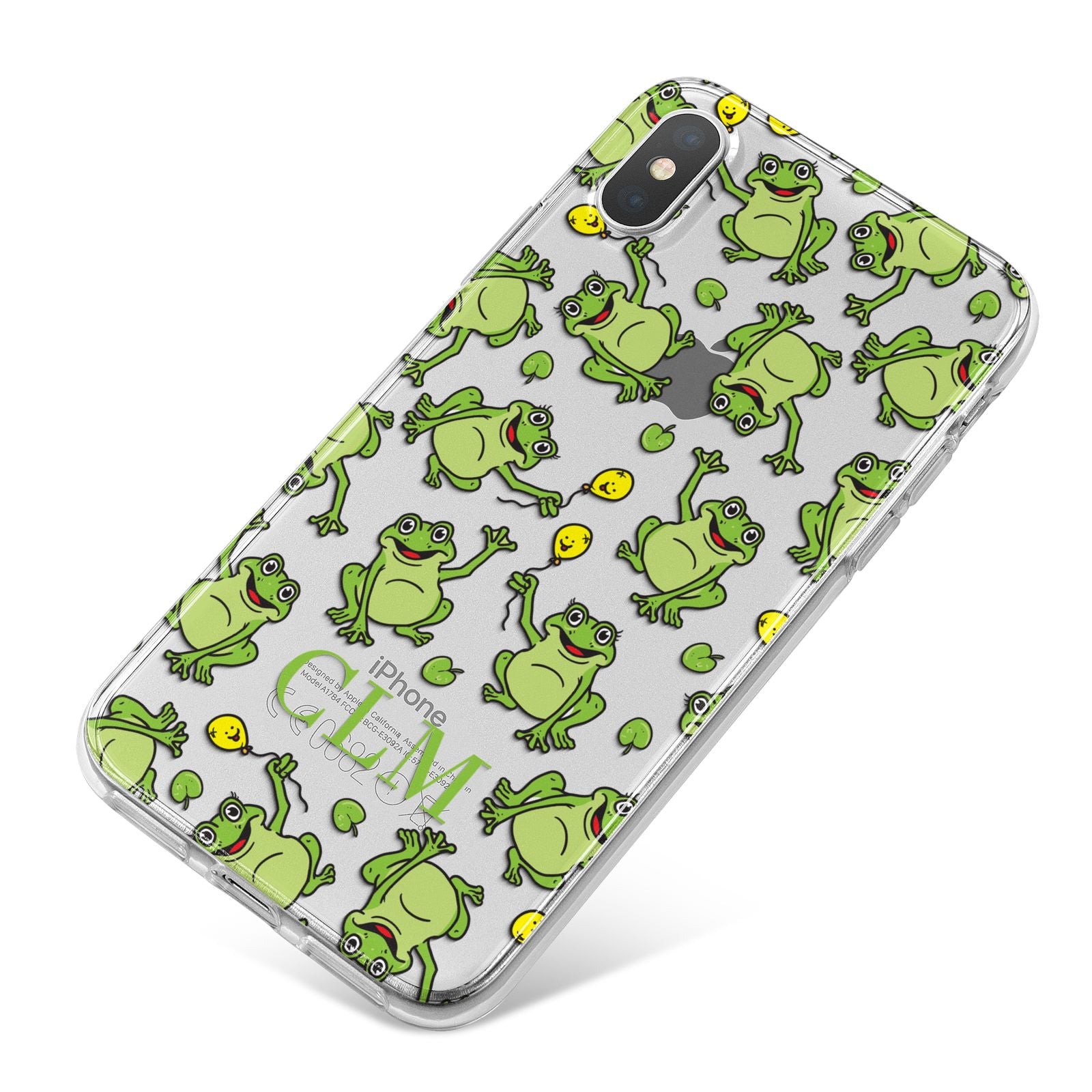 Personalised Frog Initials iPhone X Bumper Case on Silver iPhone