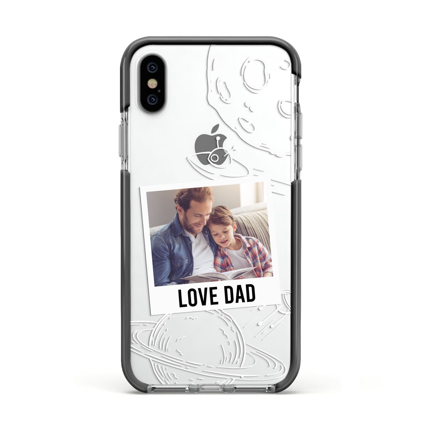 Personalised From Dad Photo Apple iPhone Xs Impact Case Black Edge on Silver Phone
