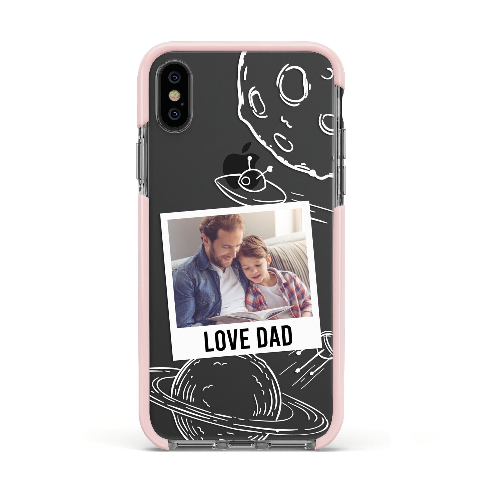 Personalised From Dad Photo Apple iPhone Xs Impact Case Pink Edge on Black Phone
