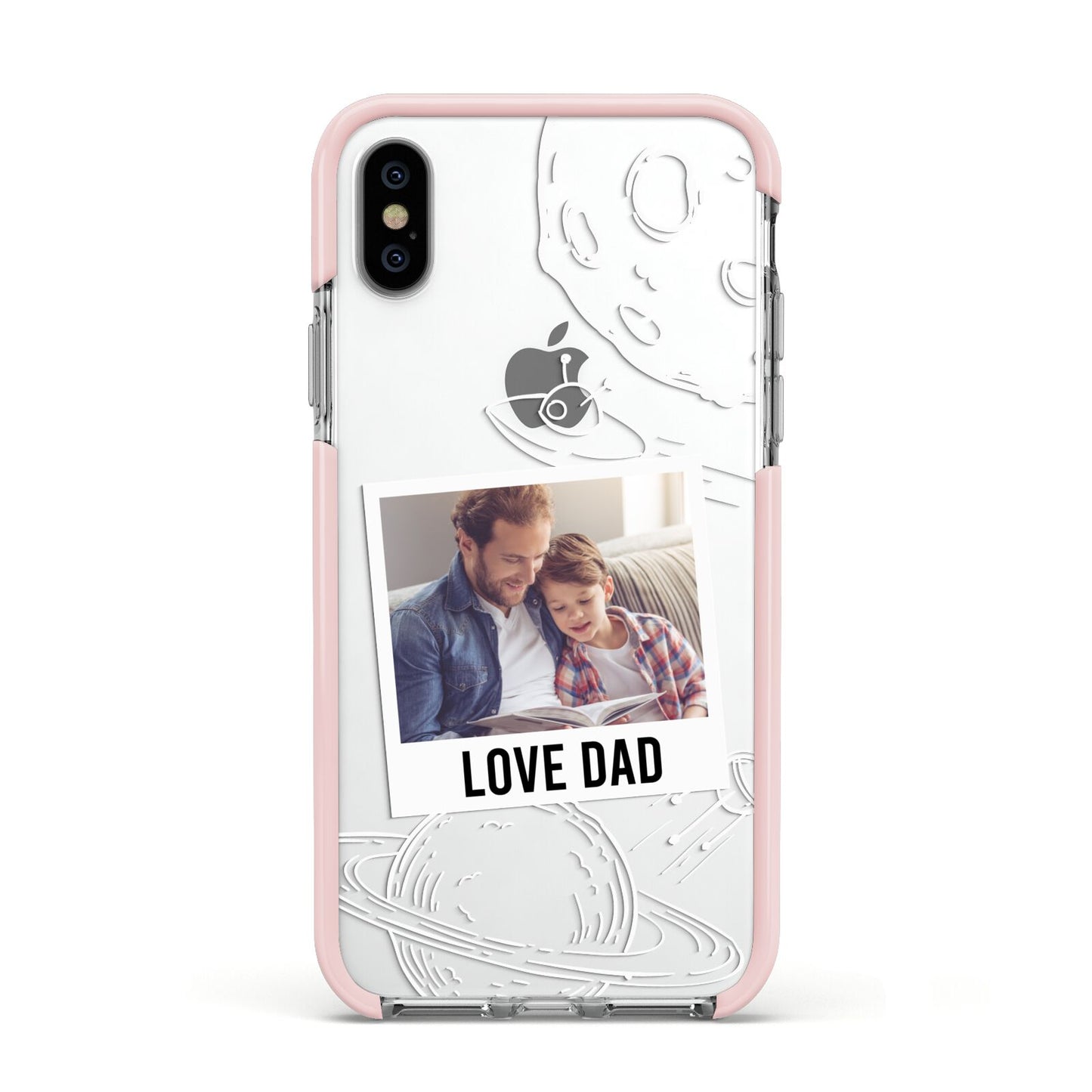 Personalised From Dad Photo Apple iPhone Xs Impact Case Pink Edge on Silver Phone