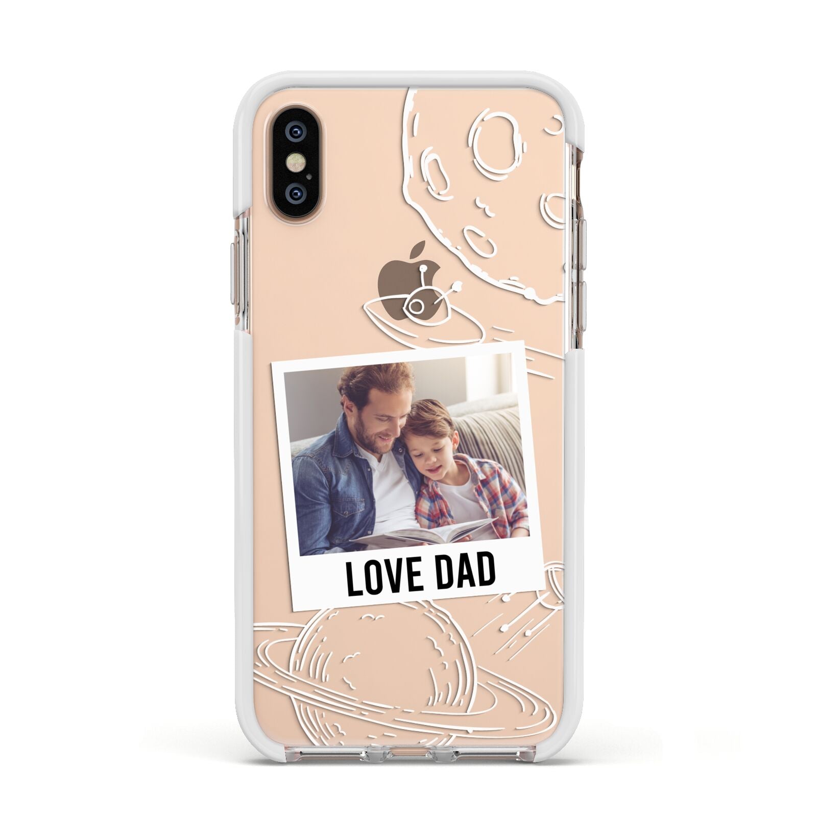 Personalised From Dad Photo Apple iPhone Xs Impact Case White Edge on Gold Phone