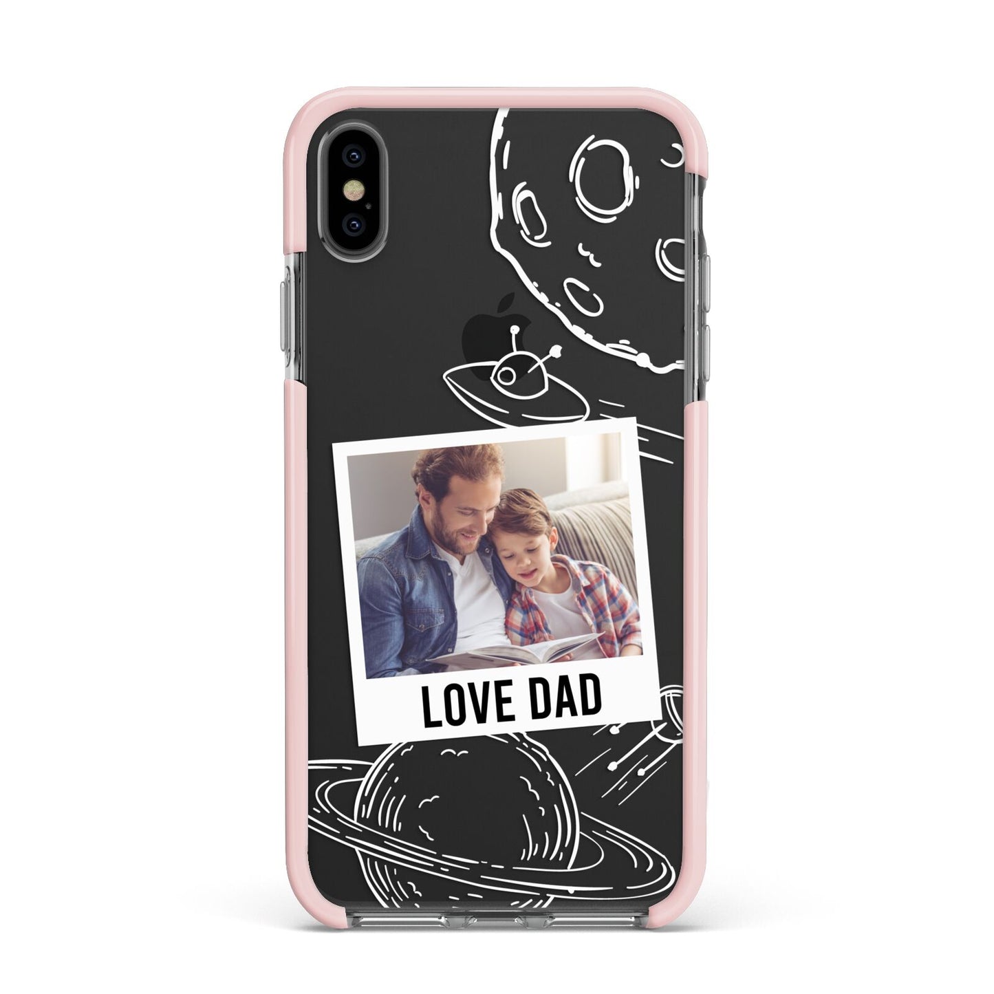Personalised From Dad Photo Apple iPhone Xs Max Impact Case Pink Edge on Black Phone