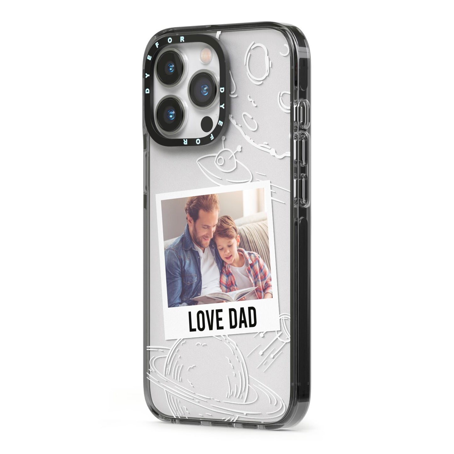 Personalised From Dad Photo iPhone 13 Pro Black Impact Case Side Angle on Silver phone