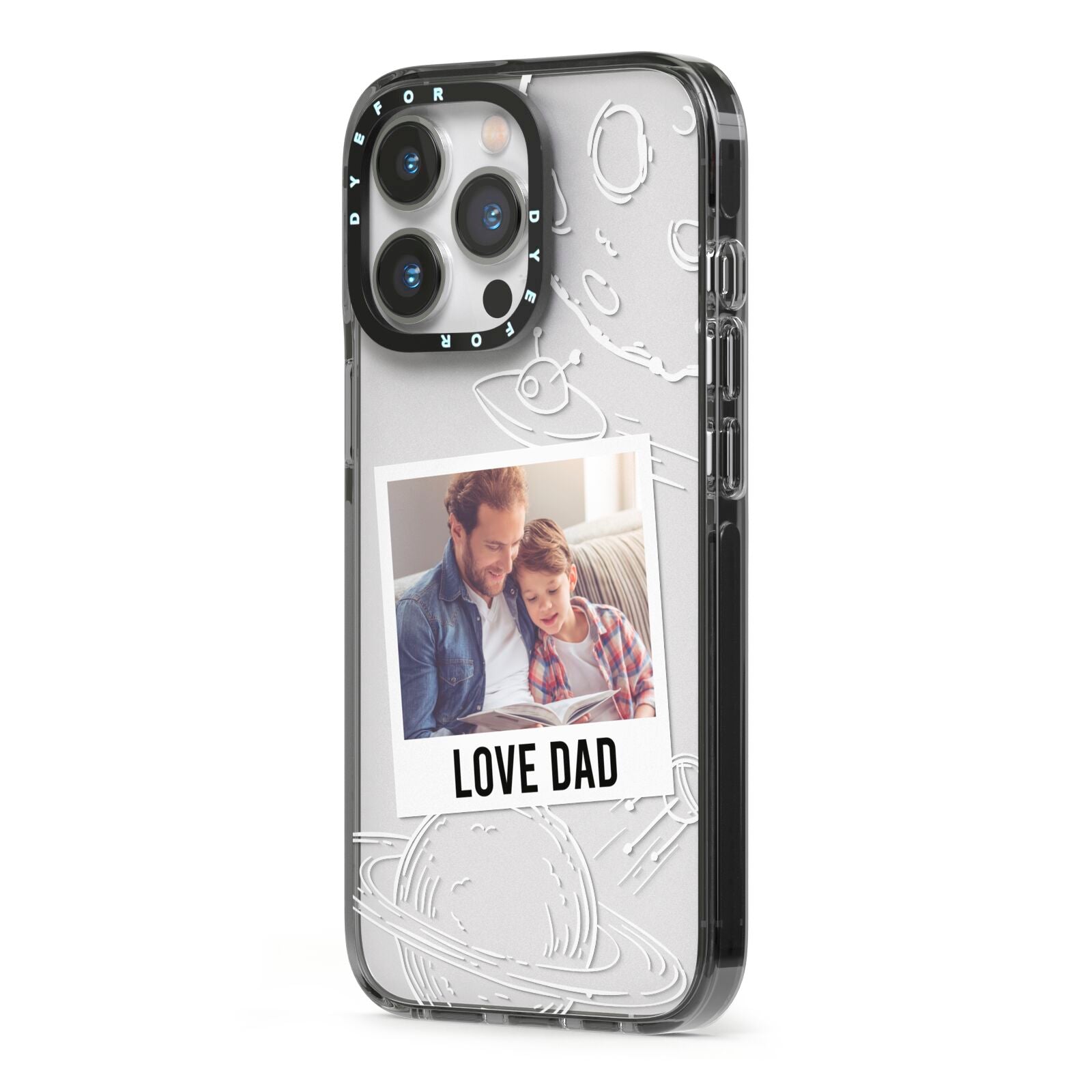 Personalised From Dad Photo iPhone 13 Pro Black Impact Case Side Angle on Silver phone