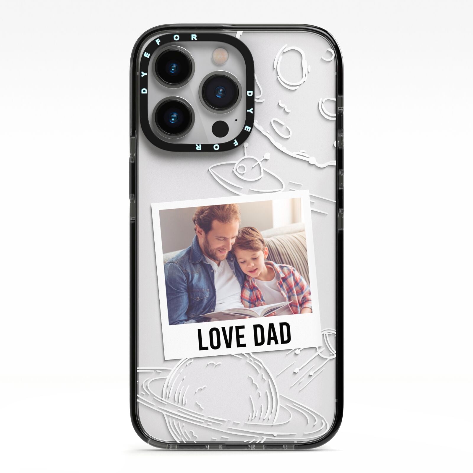 Personalised From Dad Photo iPhone 13 Pro Black Impact Case on Silver phone