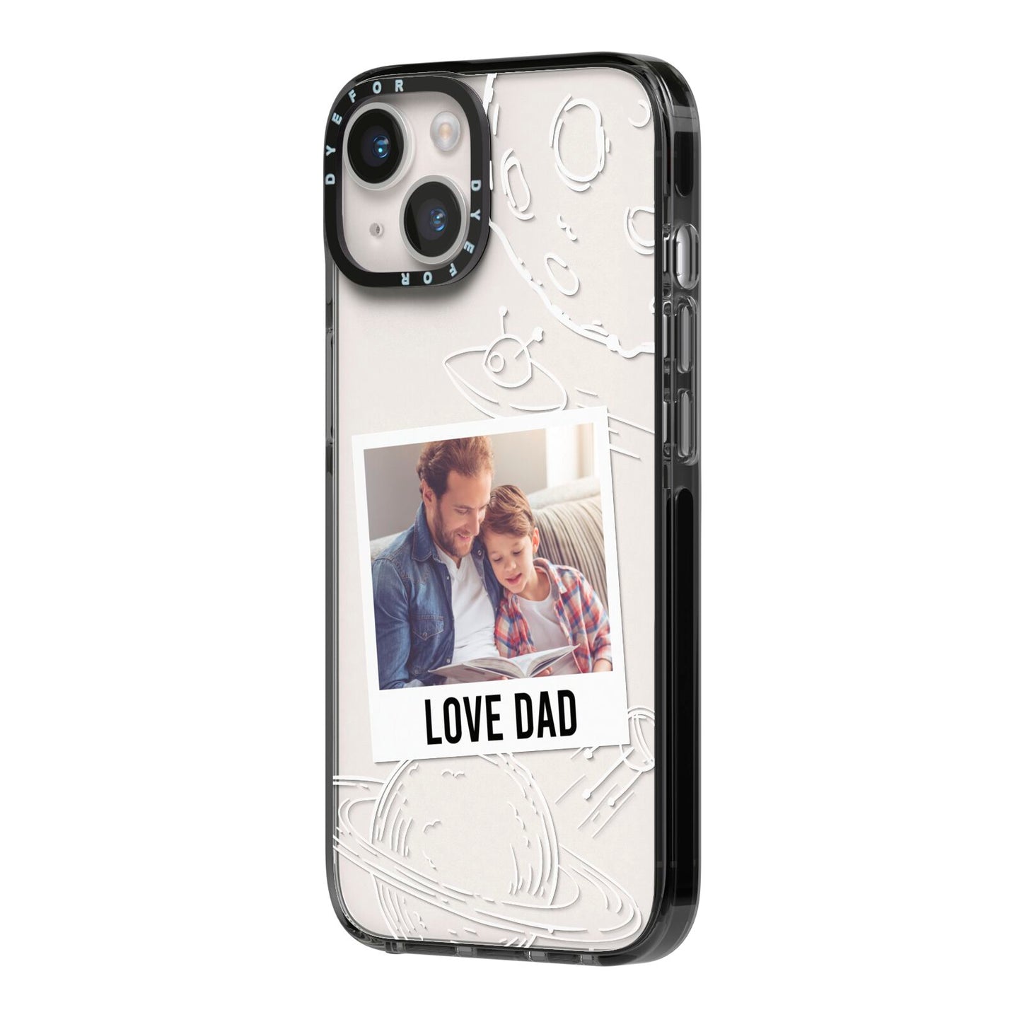 Personalised From Dad Photo iPhone 14 Black Impact Case Side Angle on Silver phone