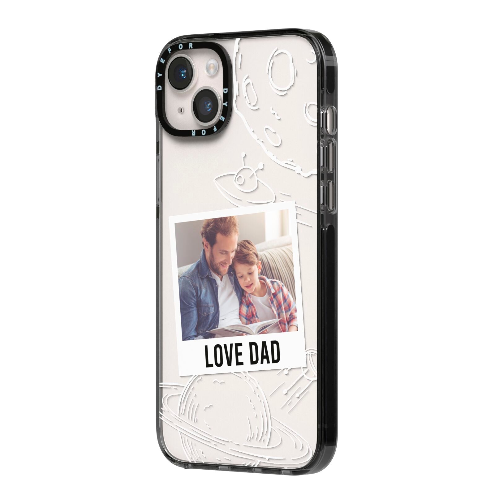 Personalised From Dad Photo iPhone 14 Plus Black Impact Case Side Angle on Silver phone