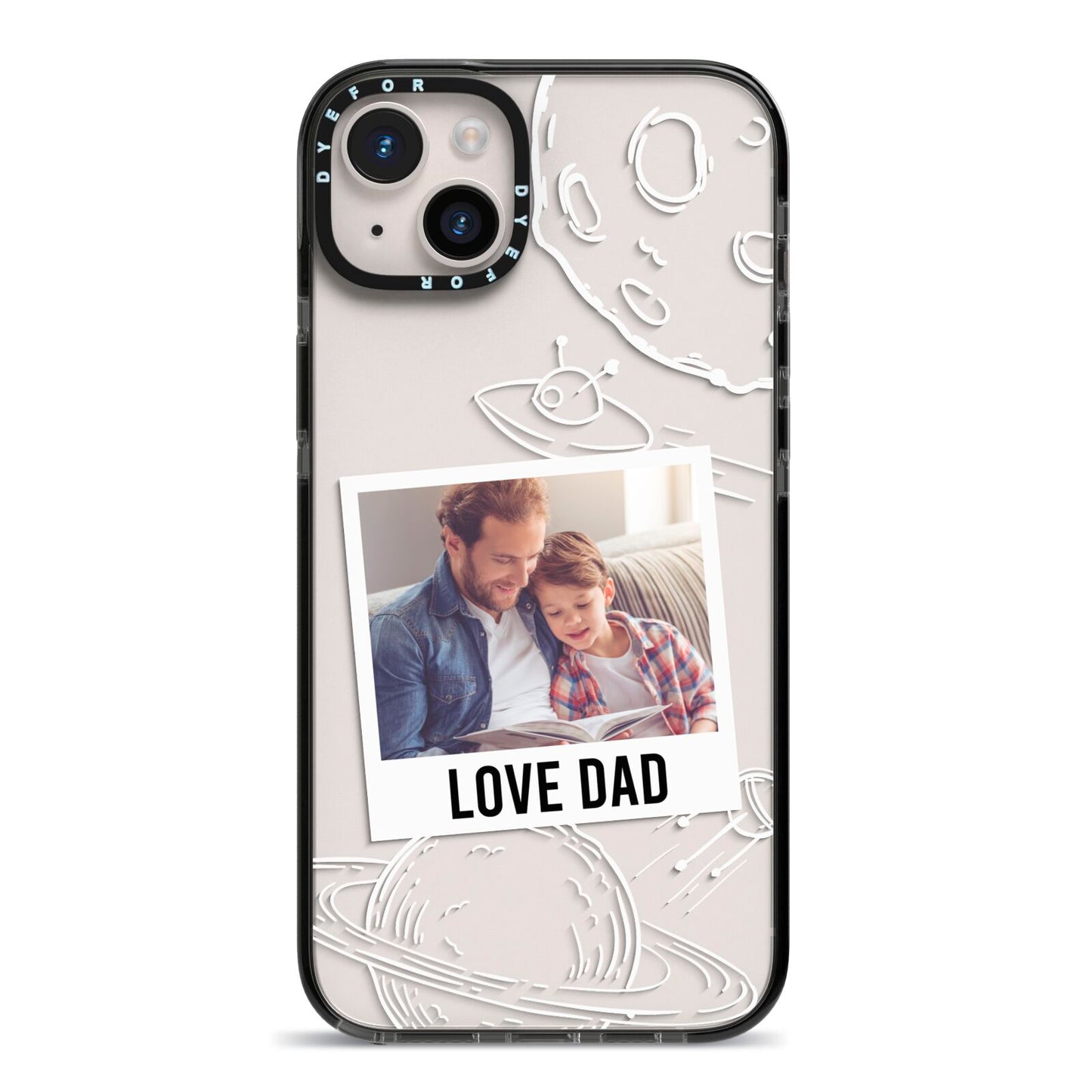 Personalised From Dad Photo iPhone 14 Plus Black Impact Case on Silver phone
