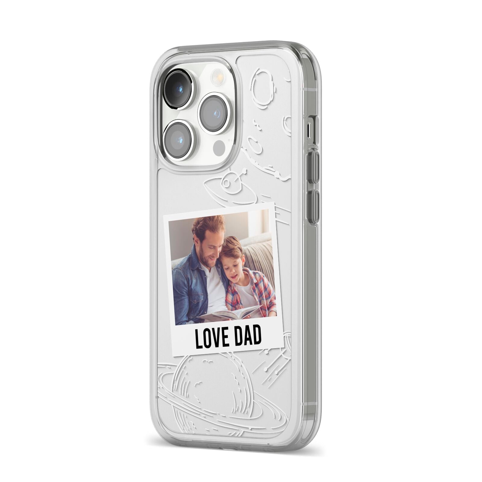 Personalised From Dad Photo iPhone 14 Pro Clear Tough Case Silver Angled Image