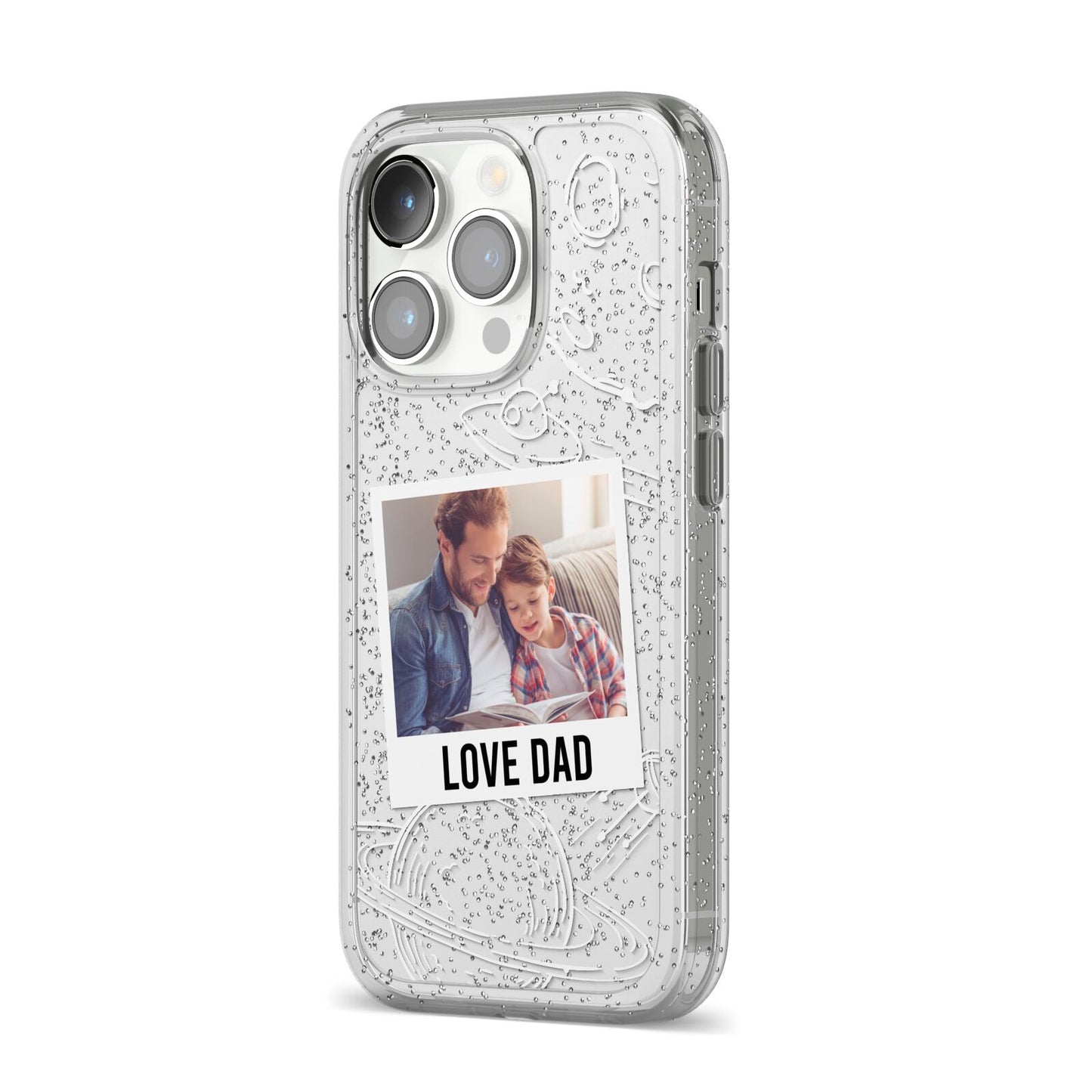 Personalised From Dad Photo iPhone 14 Pro Glitter Tough Case Silver Angled Image