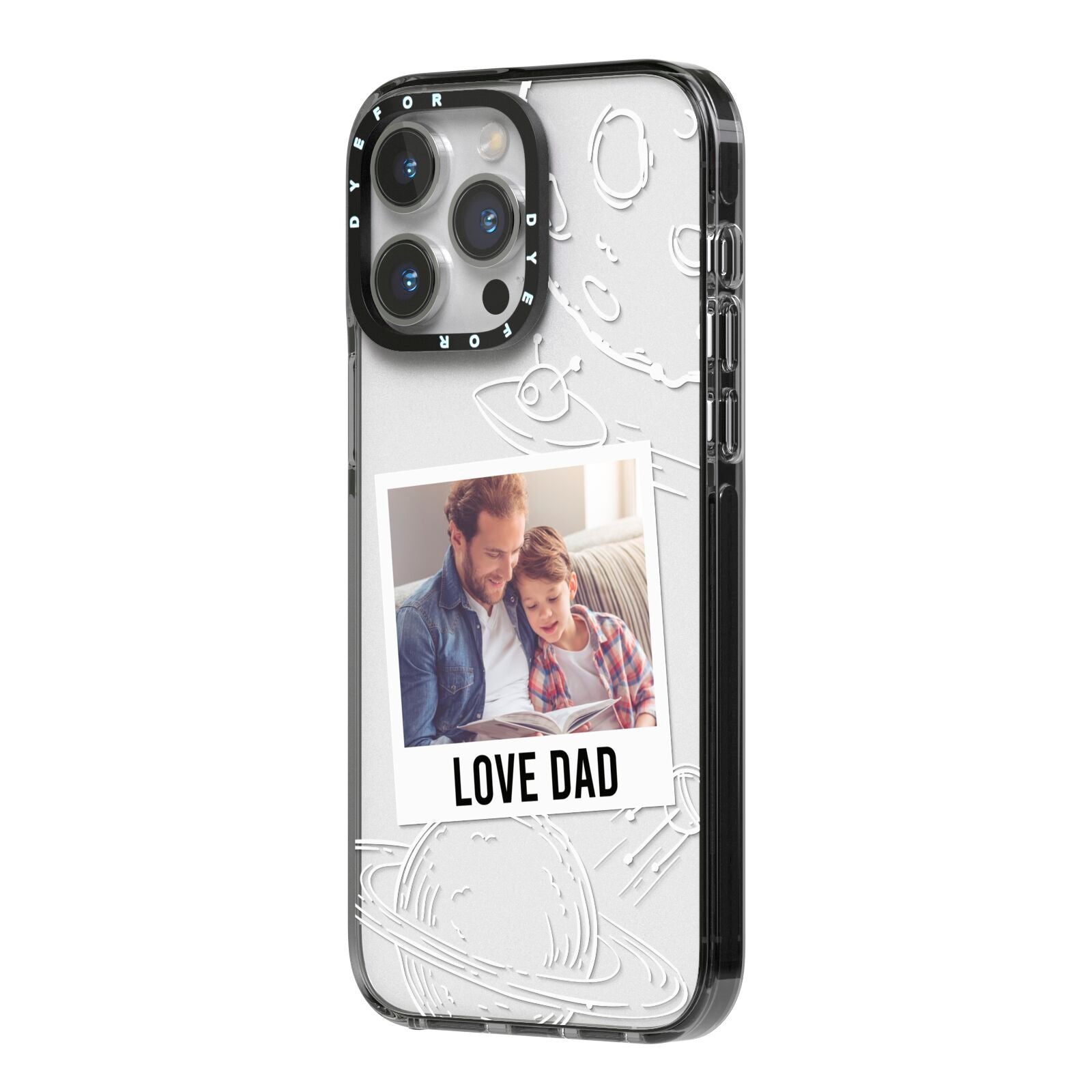 Personalised From Dad Photo iPhone 14 Pro Max Black Impact Case Side Angle on Silver phone