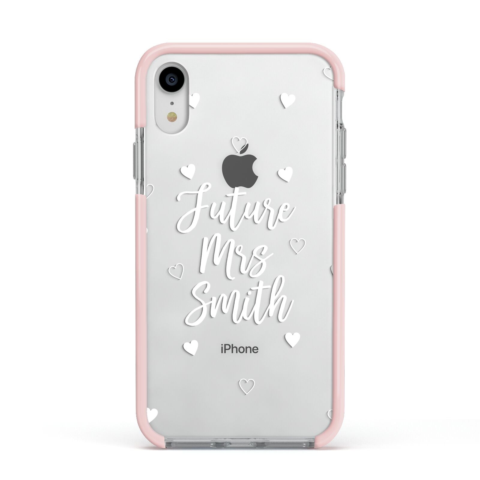 Personalised Future Mrs Apple iPhone XR Impact Case Pink Edge on Silver Phone