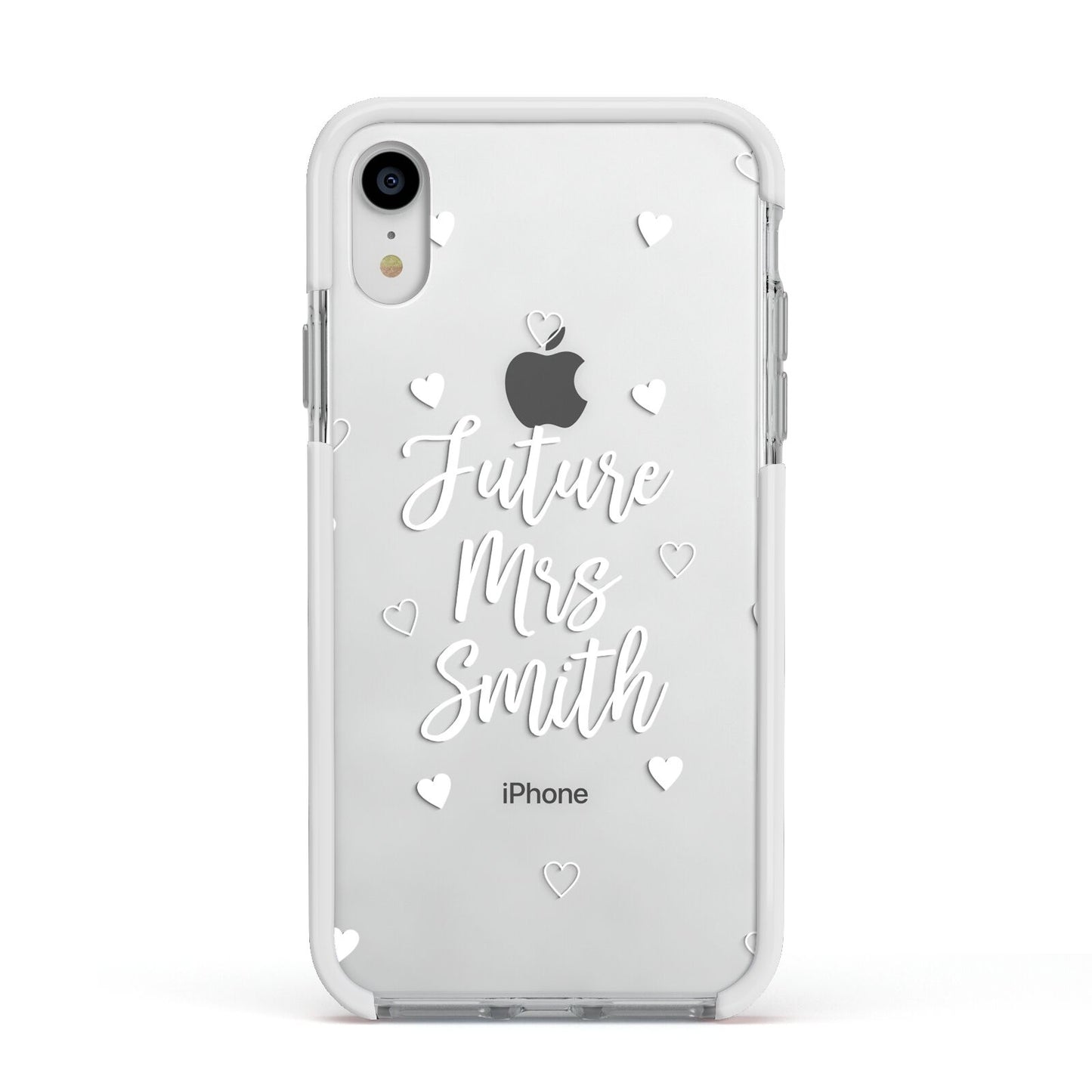 Personalised Future Mrs Apple iPhone XR Impact Case White Edge on Silver Phone