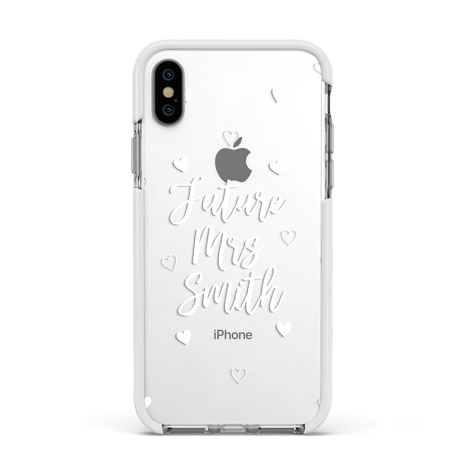 Personalised Future Mrs Apple iPhone Xs Impact Case White Edge on Silver Phone