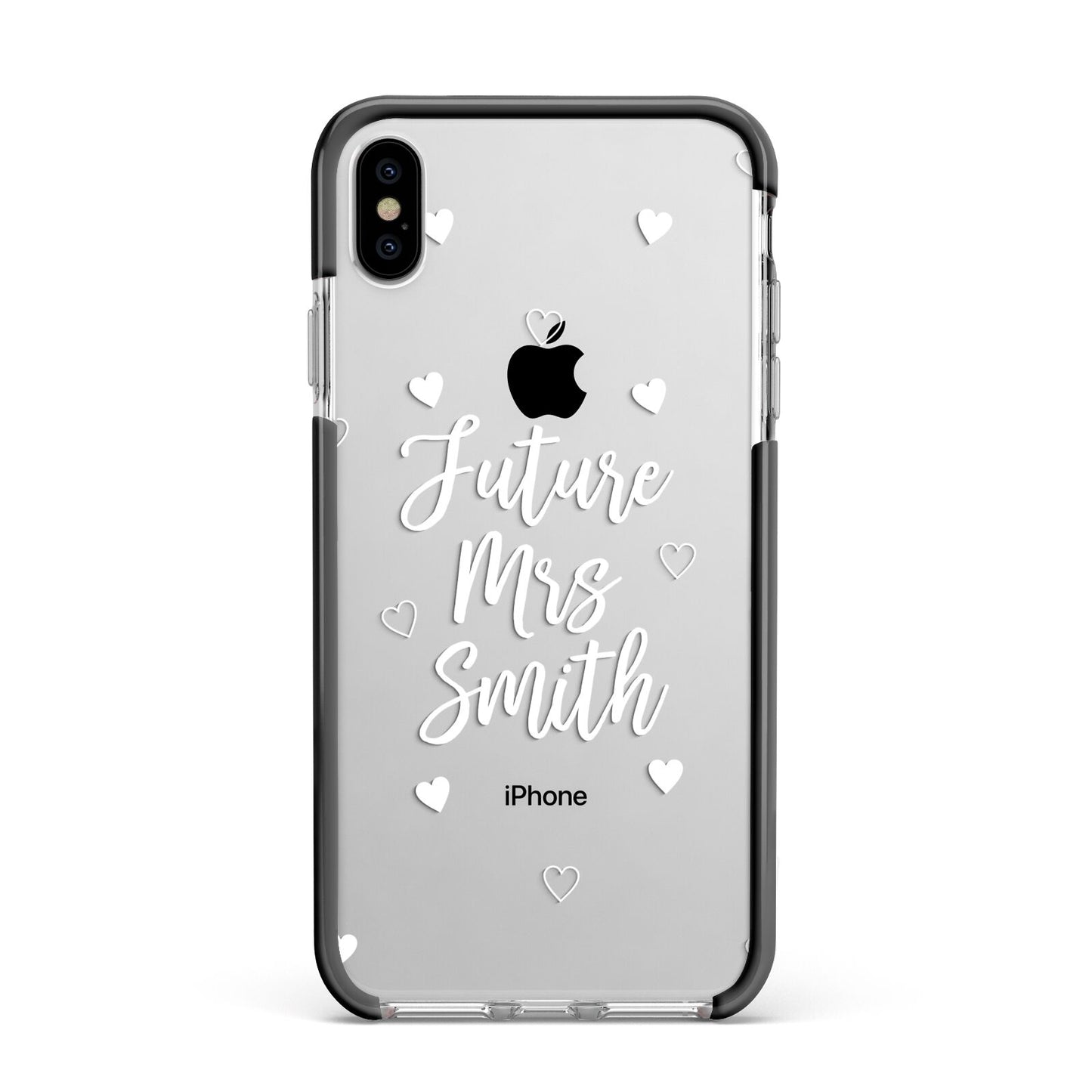Personalised Future Mrs Apple iPhone Xs Max Impact Case Black Edge on Silver Phone