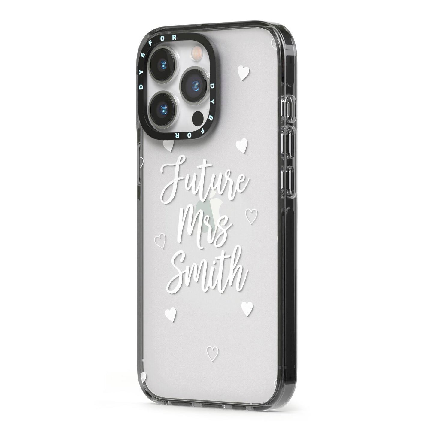 Personalised Future Mrs iPhone 13 Pro Black Impact Case Side Angle on Silver phone
