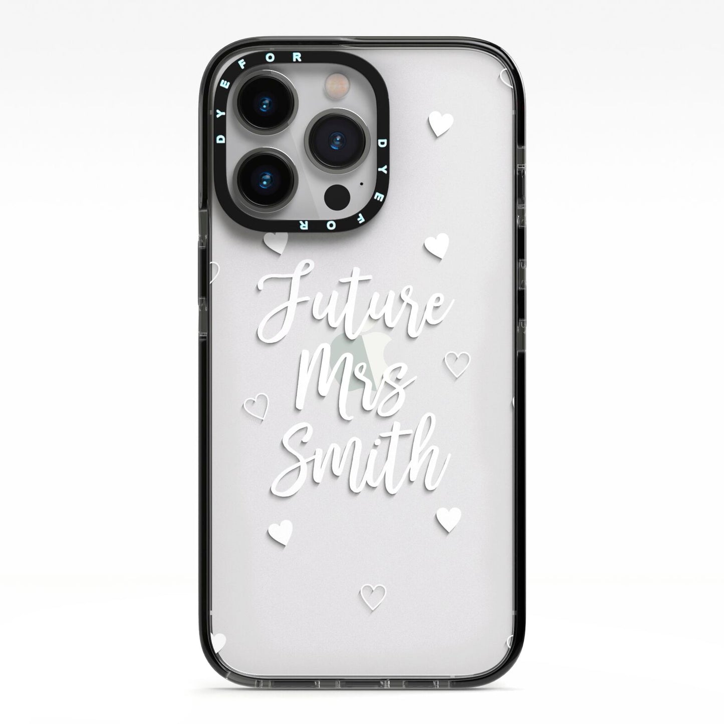 Personalised Future Mrs iPhone 13 Pro Black Impact Case on Silver phone