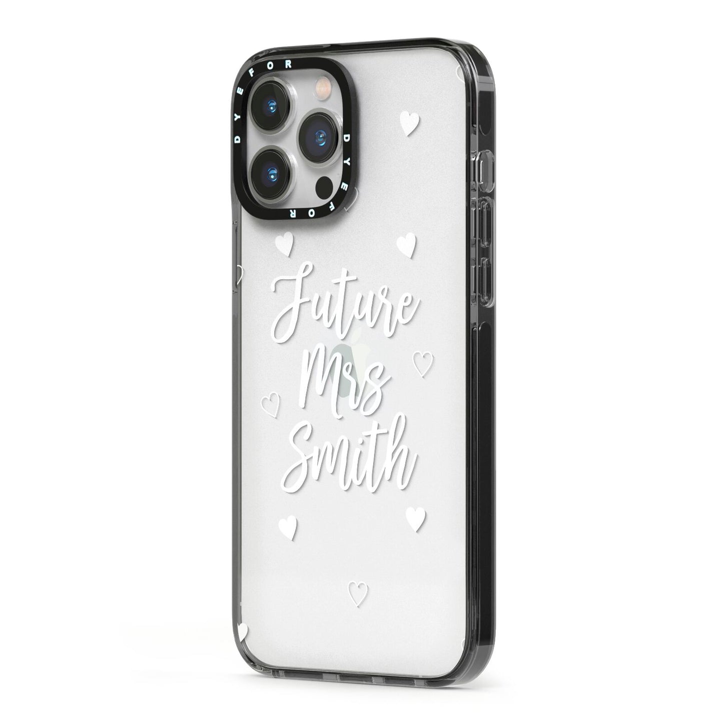 Personalised Future Mrs iPhone 13 Pro Max Black Impact Case Side Angle on Silver phone