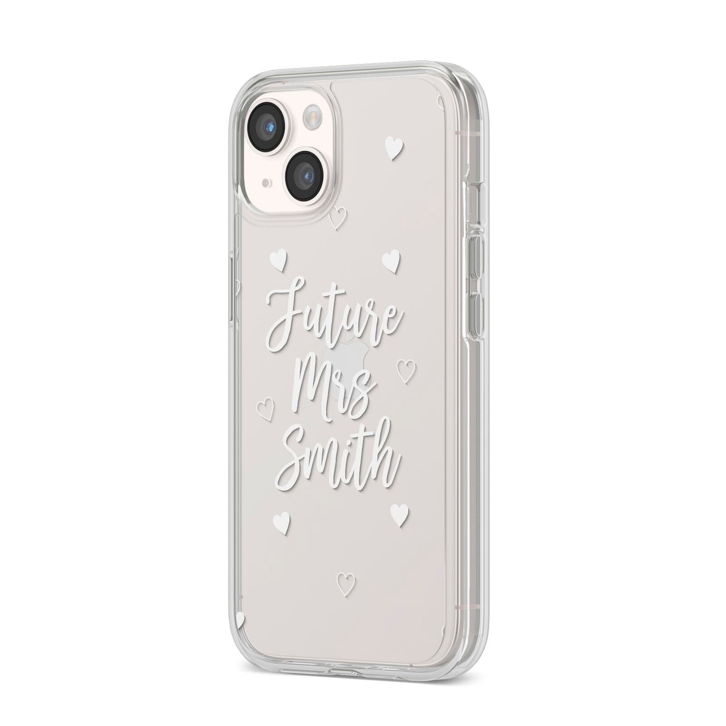 Personalised Future Mrs iPhone 14 Clear Tough Case Starlight Angled Image